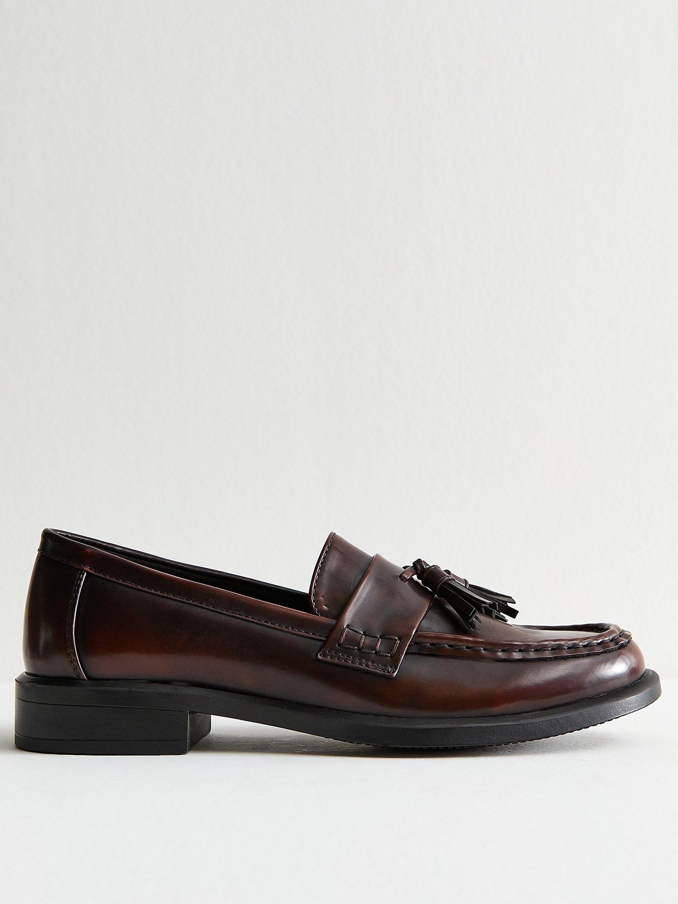 undefined Brown Faux Leather Tassel Charm Almond Toe Loafers
