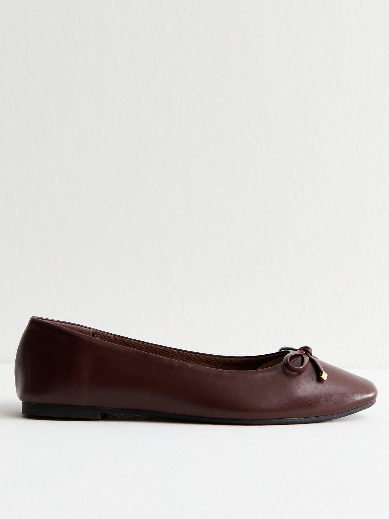 New Look Grosgrain Bow Embellished Ballerina Flats - Brown