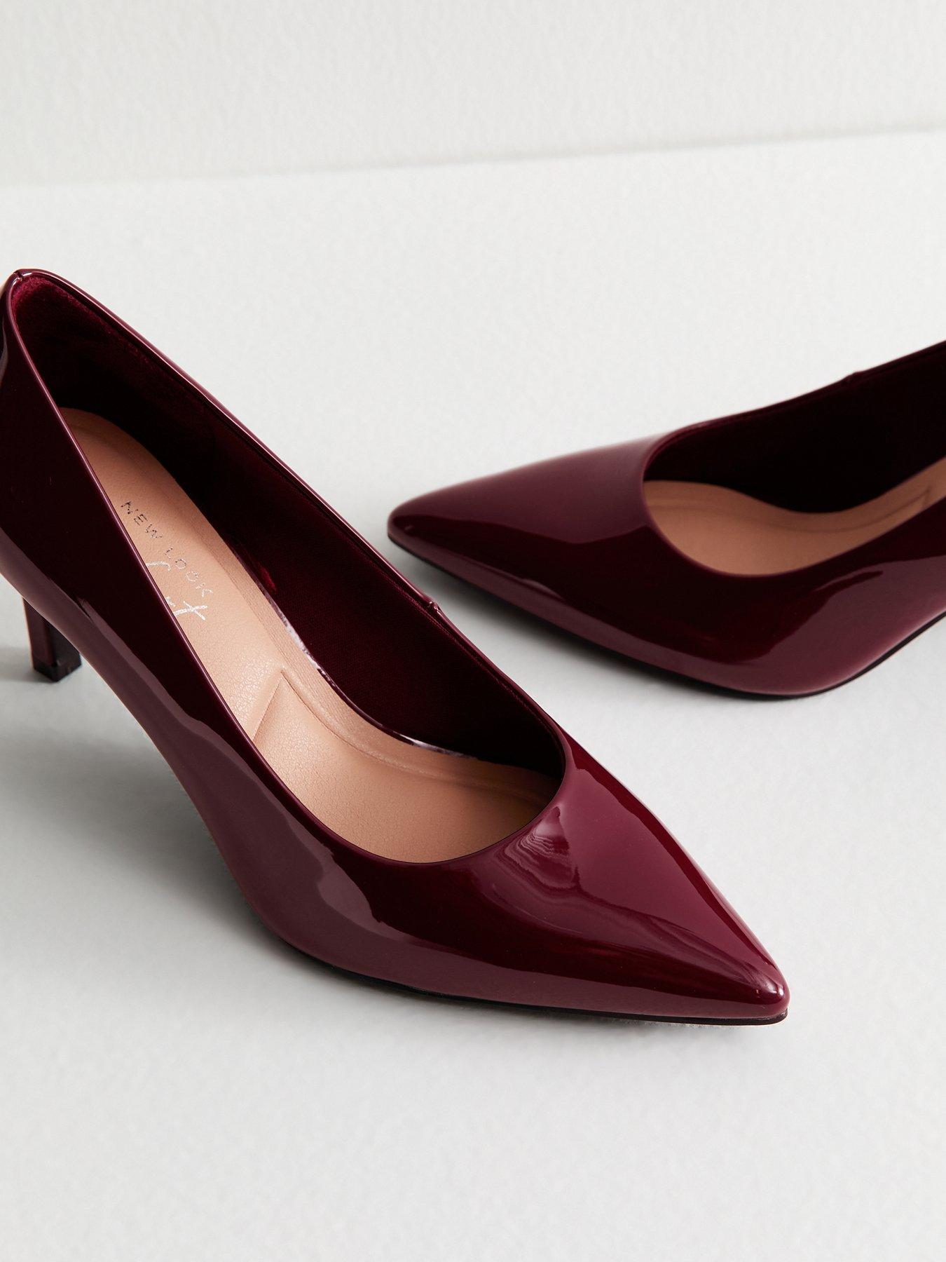 New Look Faux Patent Leather Heeled Court Shoes Dark Burgundy Very