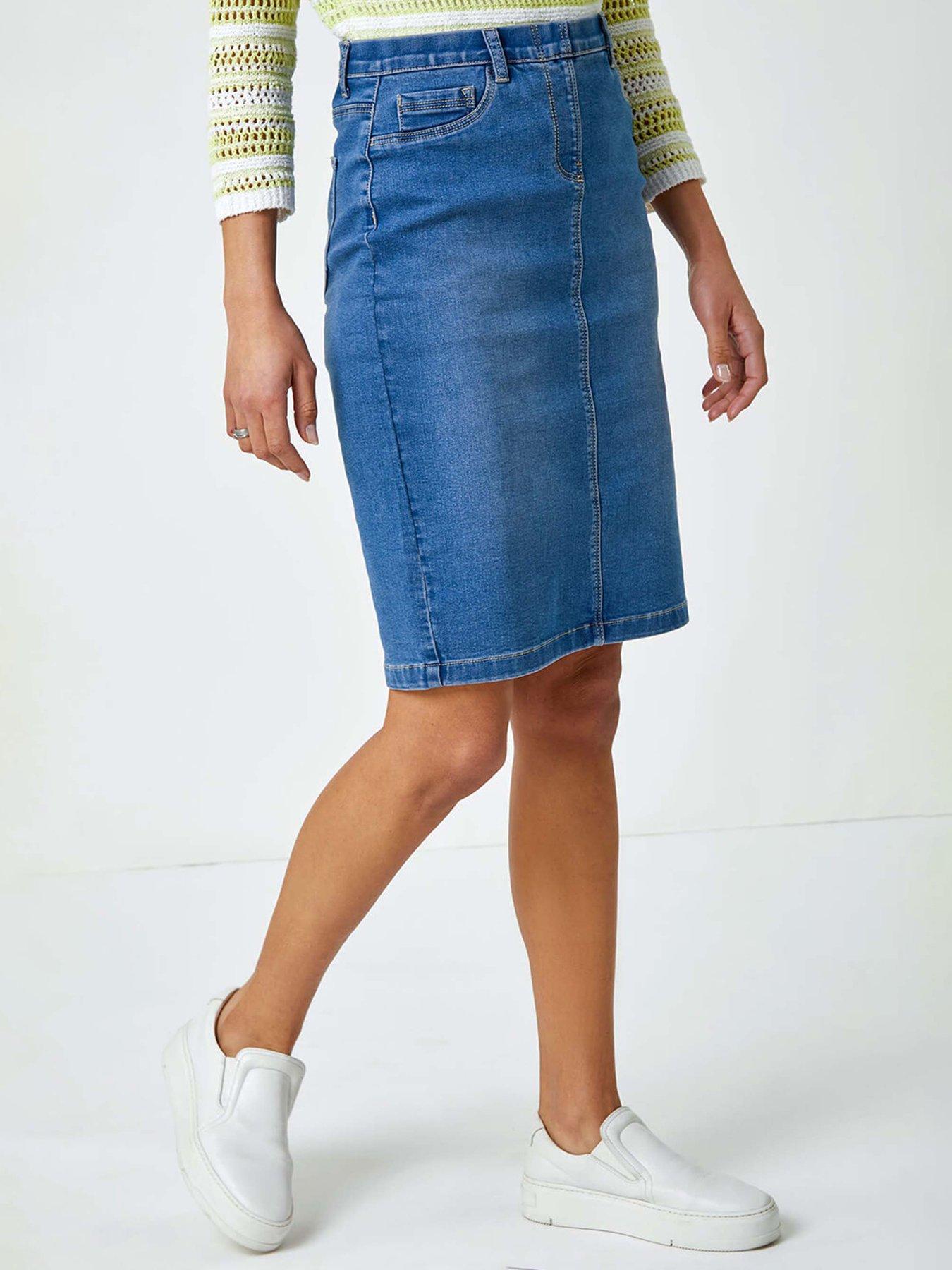 Roman Cotton Denim Stretch Skirt - Denim