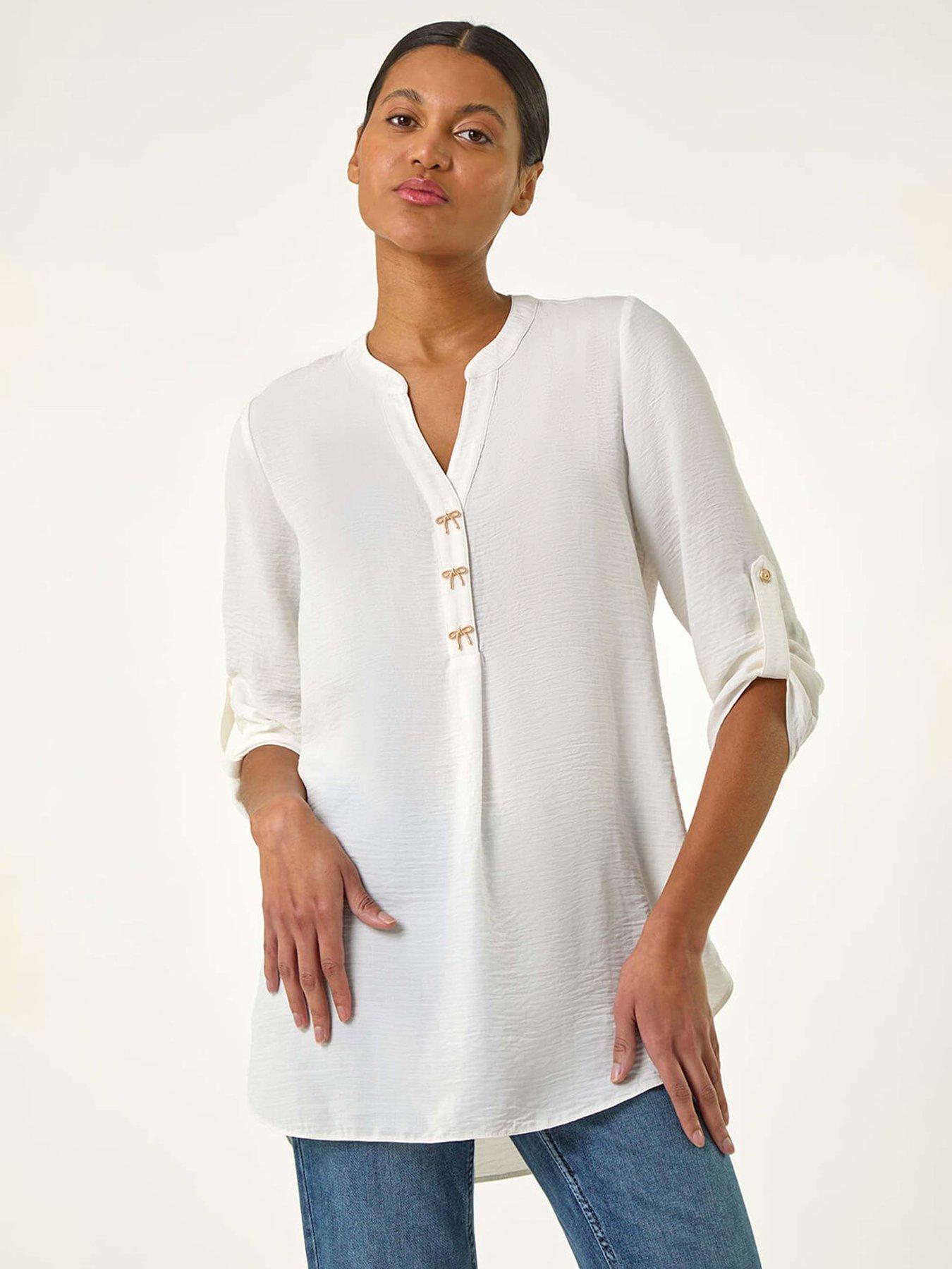 undefined Longline Bow Button Top - Ivory