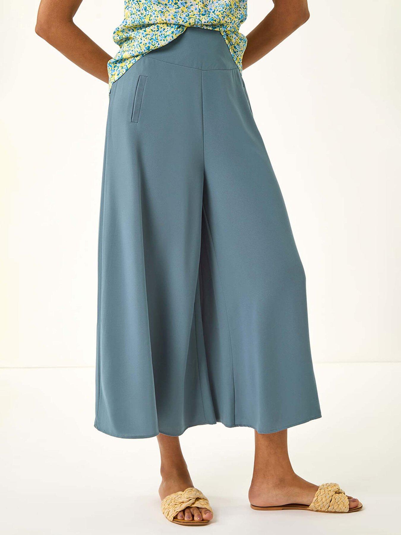 undefined Palazzo Culotte Wide Leg Trouser - Steel Blue