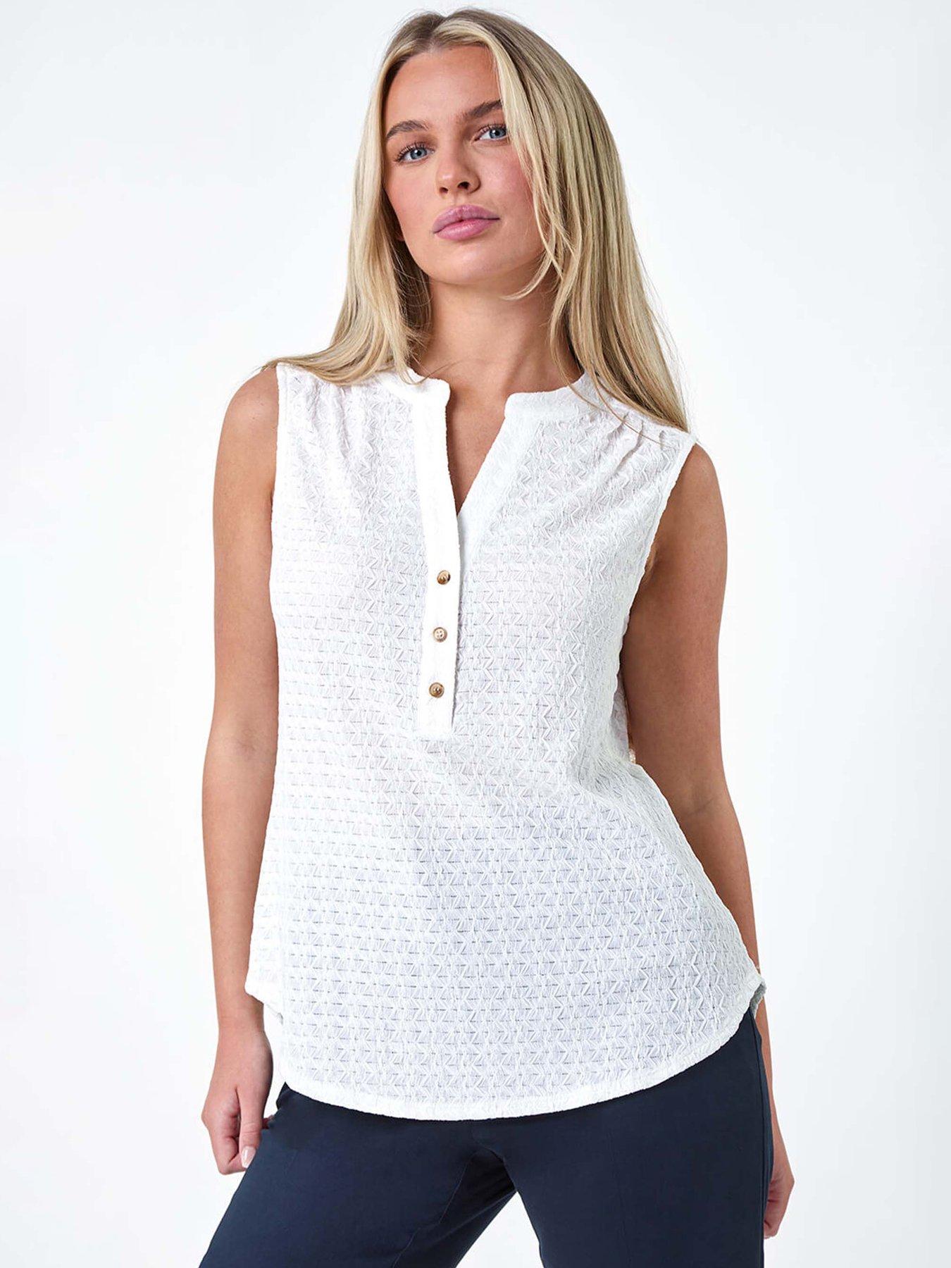 undefined Petite Textured Sleeveless Top - White