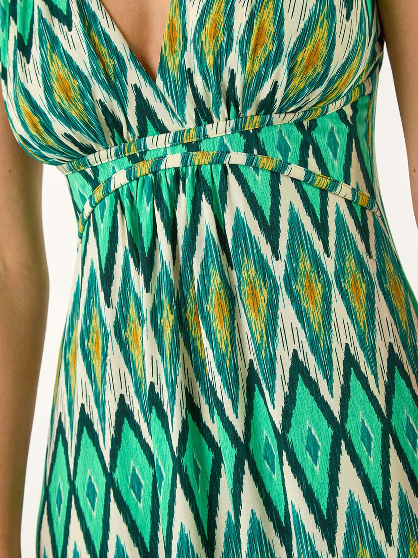 Roman Geometric V-neck Maxi Dress - Green | Very