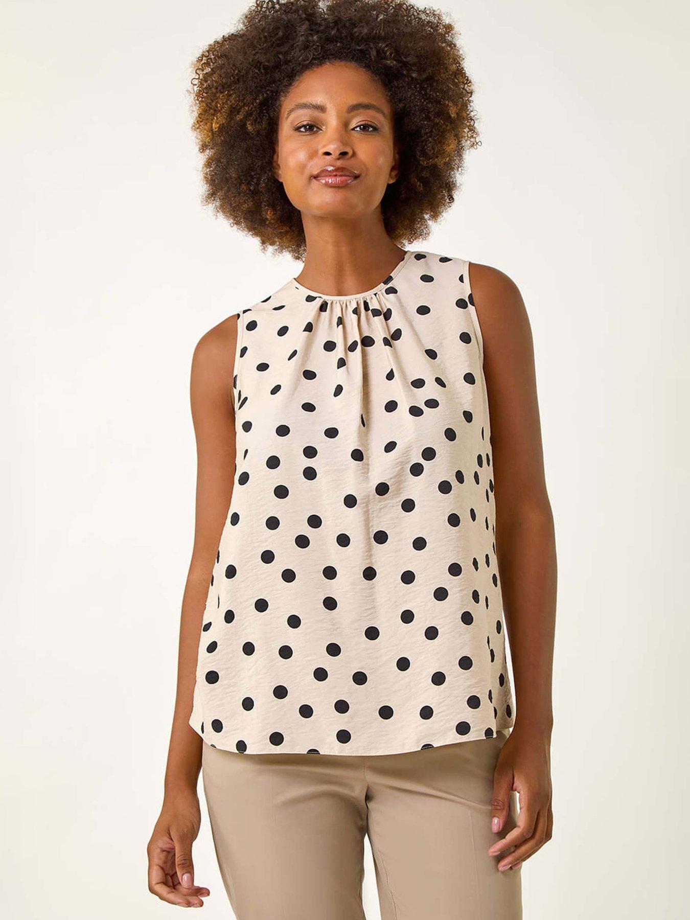 undefined Spot Print Tie Detail Vest Top - Stone