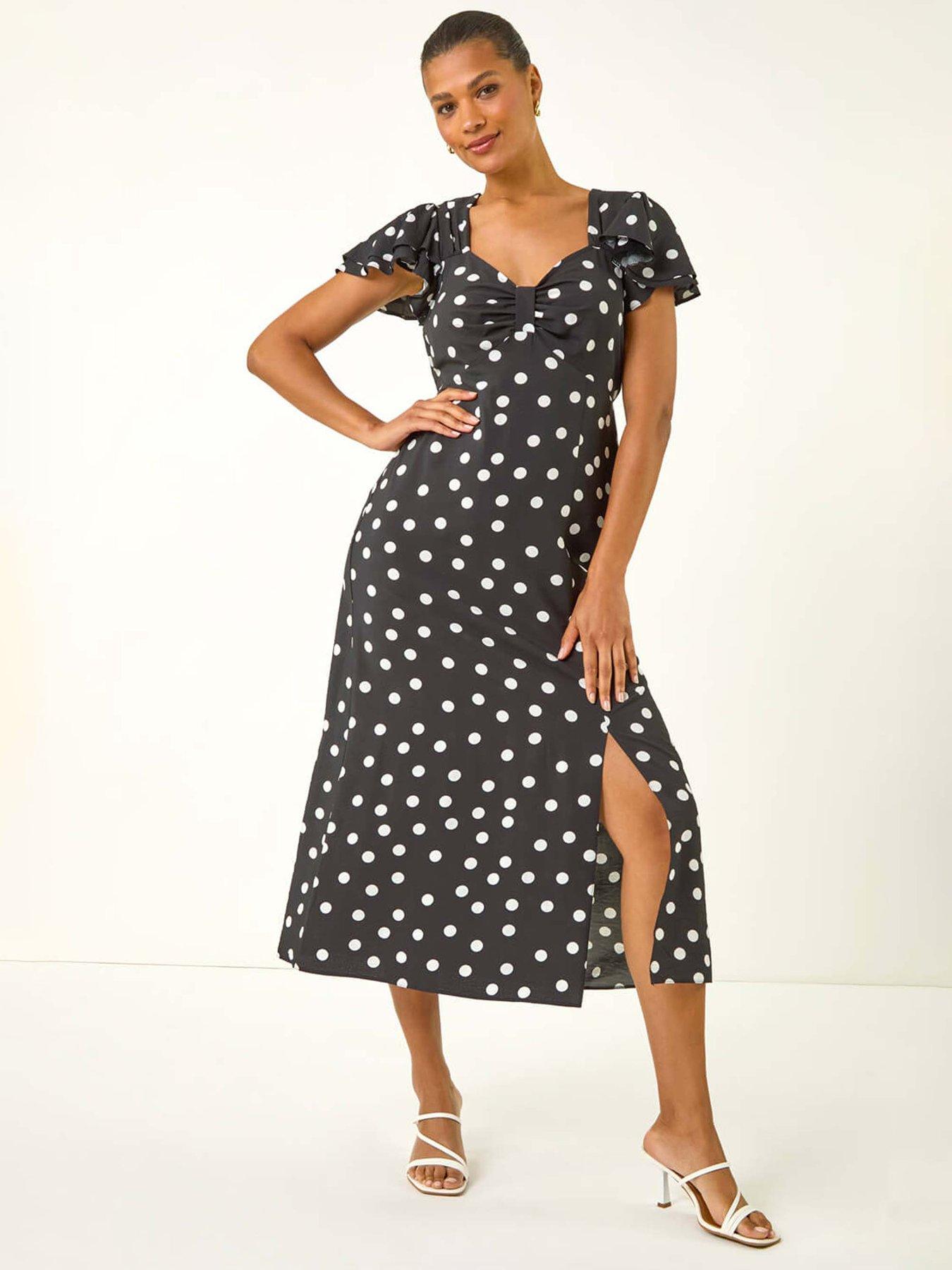Roman Spot Print Sweetheart Midi Dress - Black