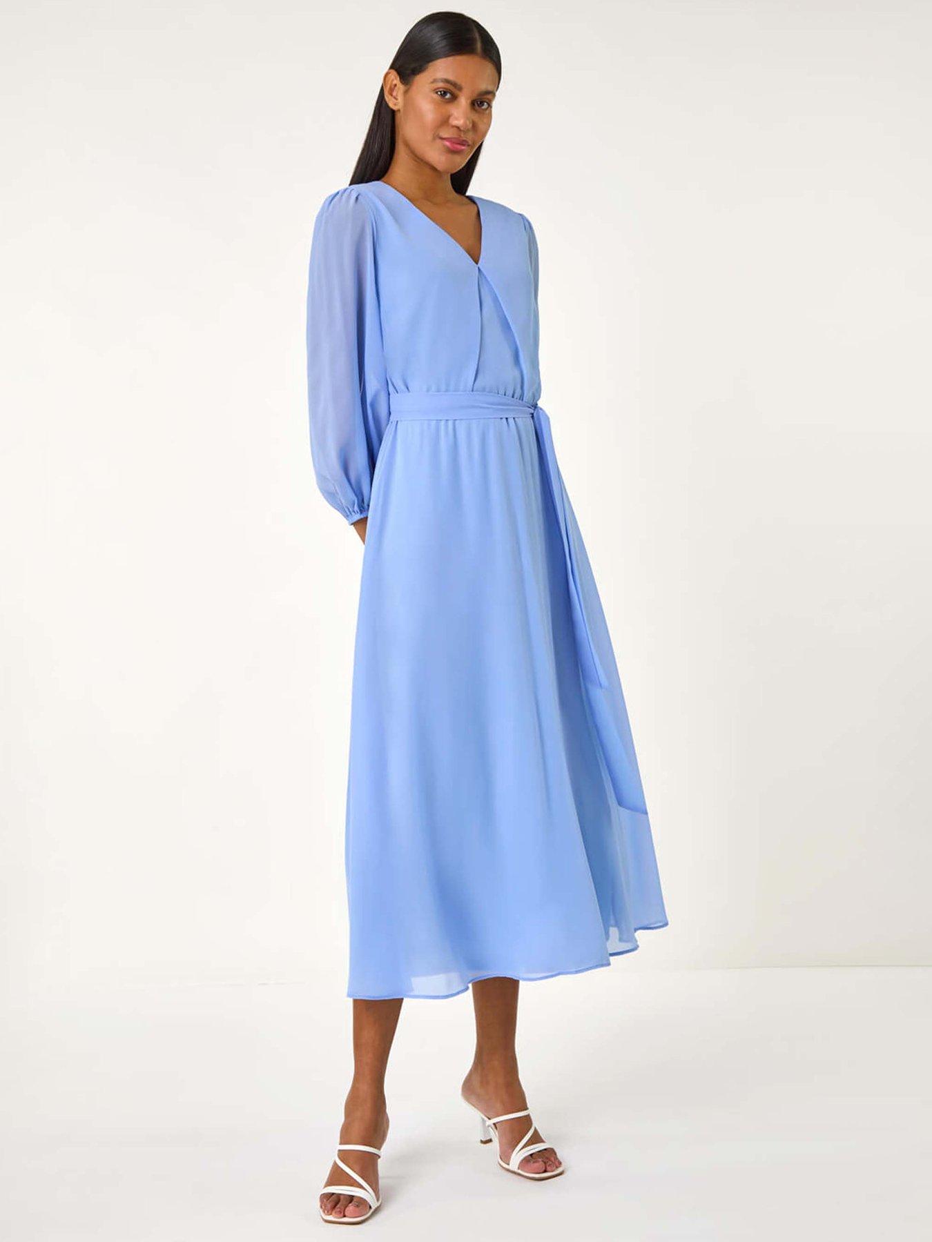 Roman Chiffon V-neck Midi Dress - Blue