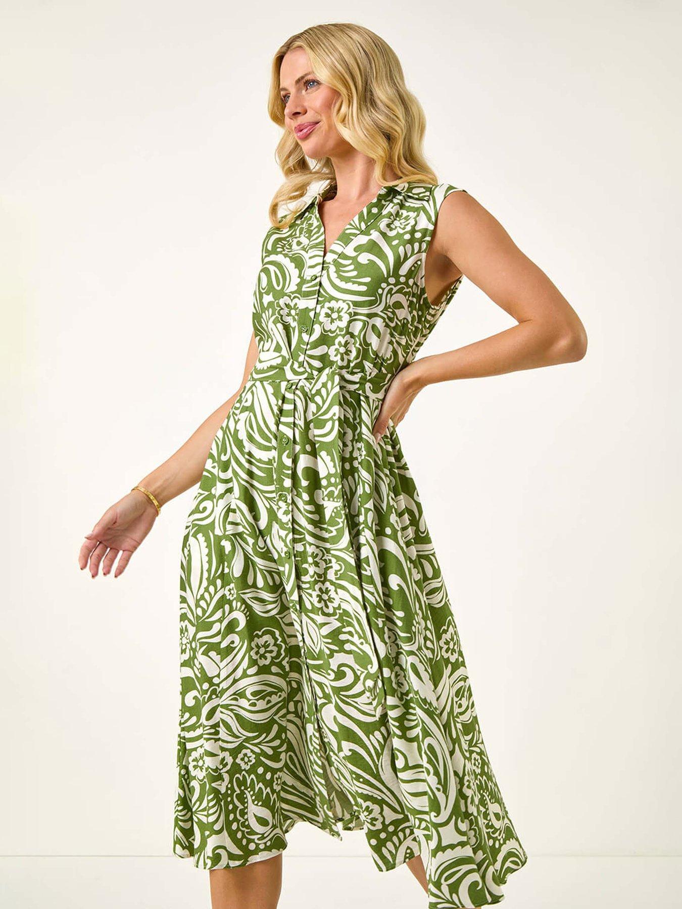 Roman Petite Abstract Midi Shirt Dress - Green