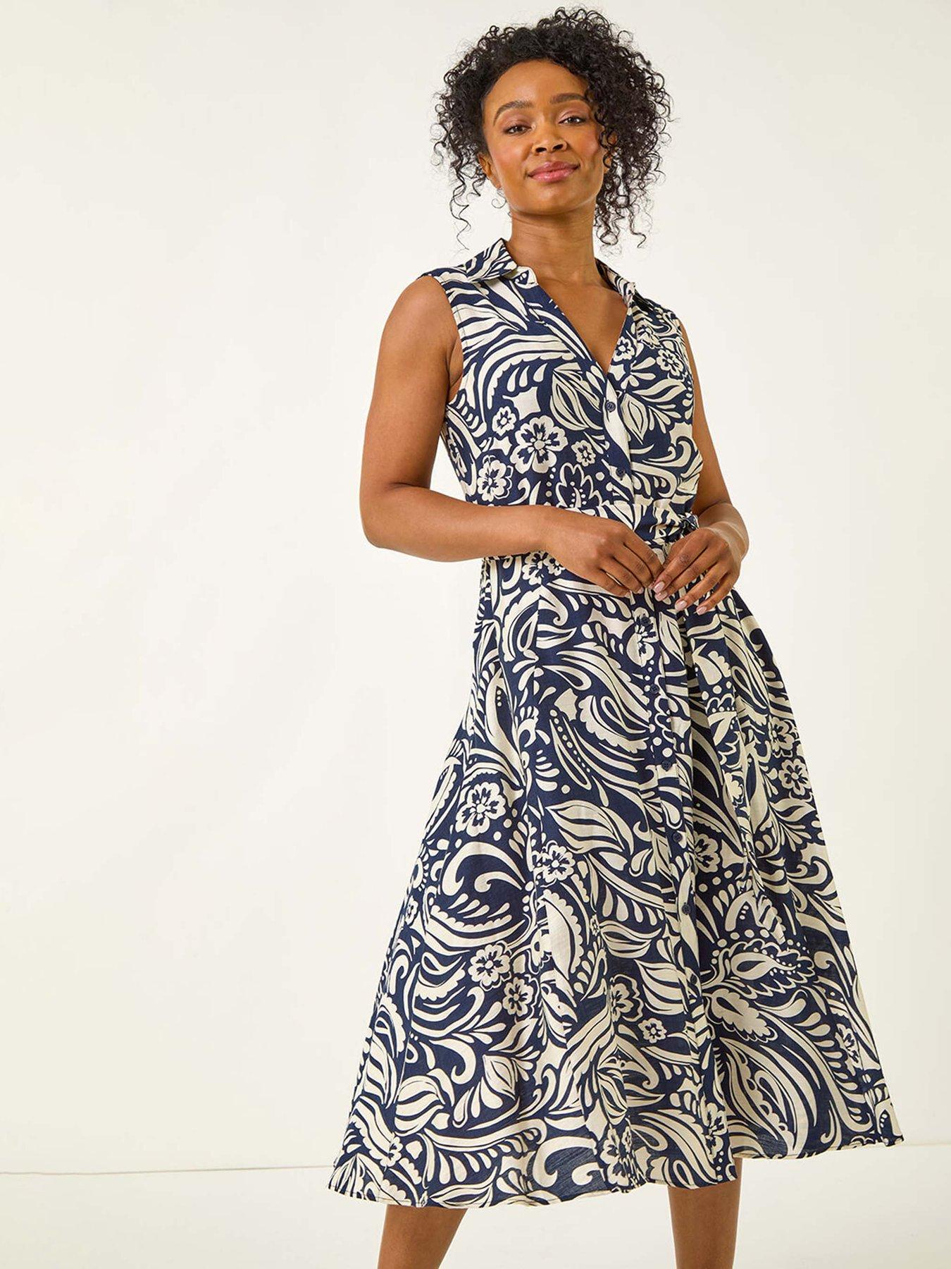Roman Petite Abstract Midi Shirt Dress - Navy
