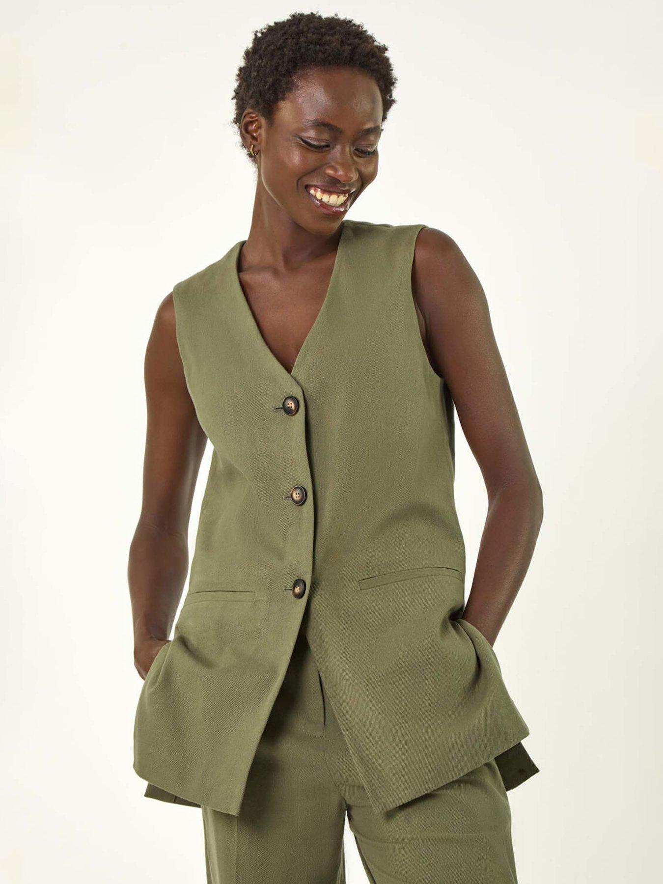 undefined Longline Button Waistcoat Jacket - Khaki