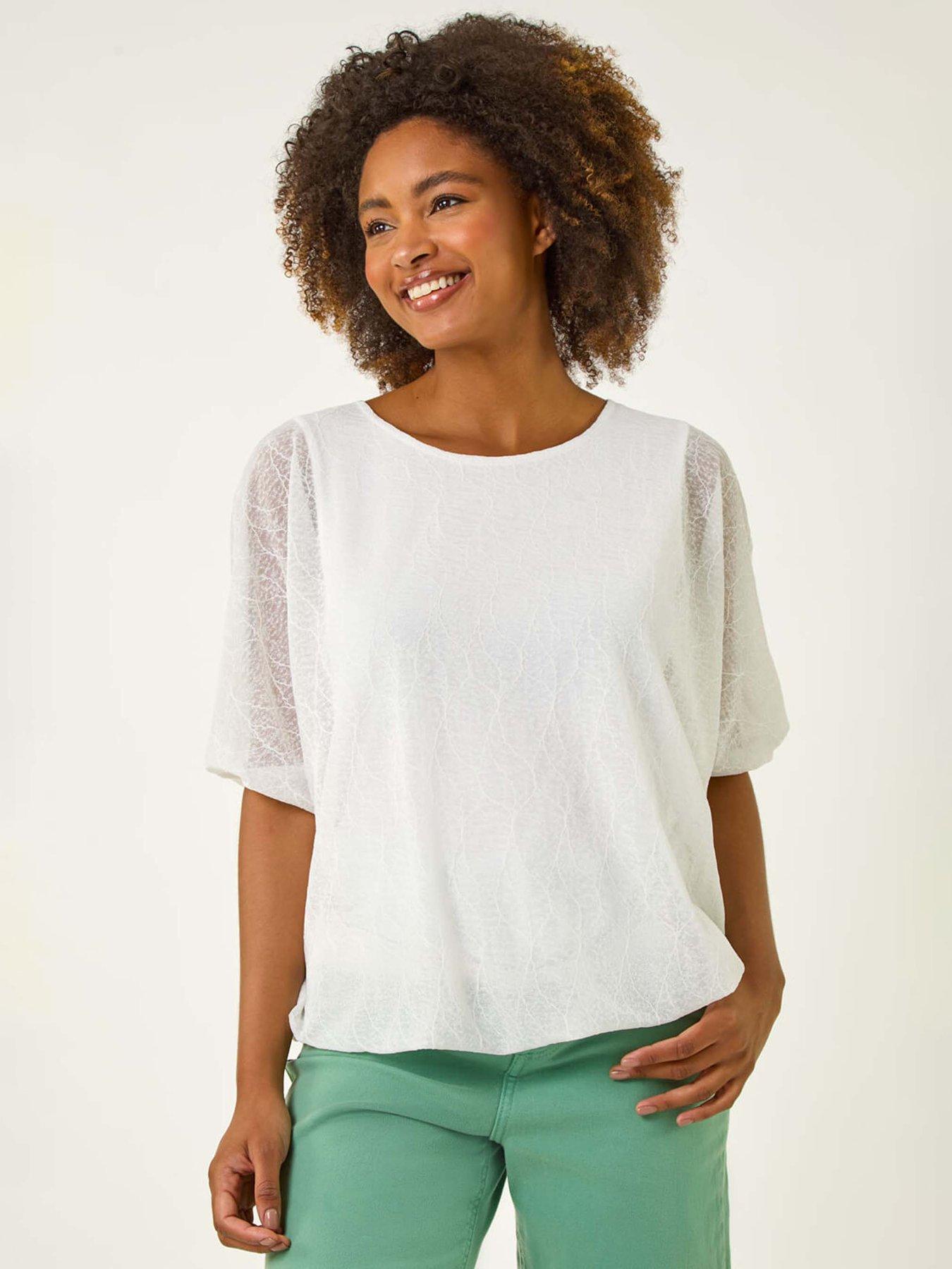 undefined Mesh Bubble Hem Top - Ivory