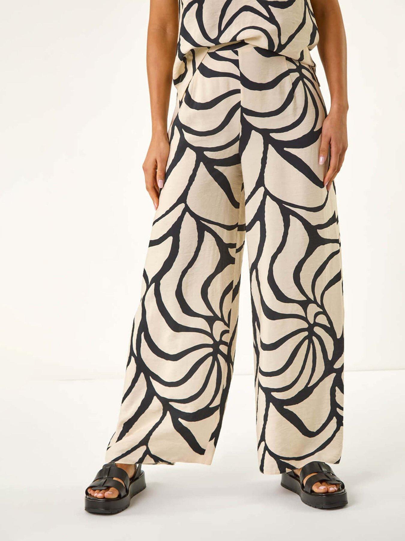 undefined Mono Floral Palm Print Wide Leg Trouser - Black