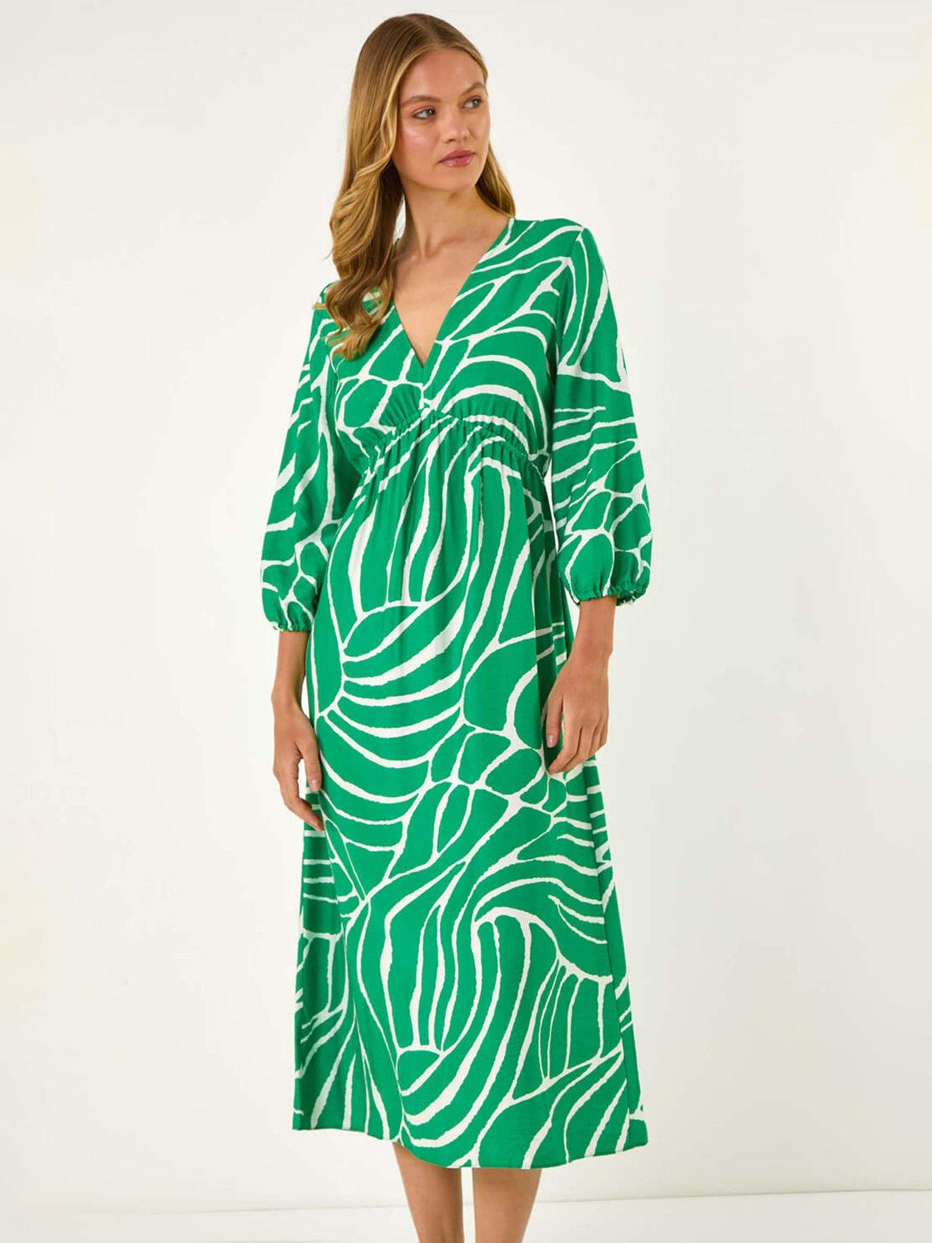 undefined Abstract Geometric Midi Dress - Green