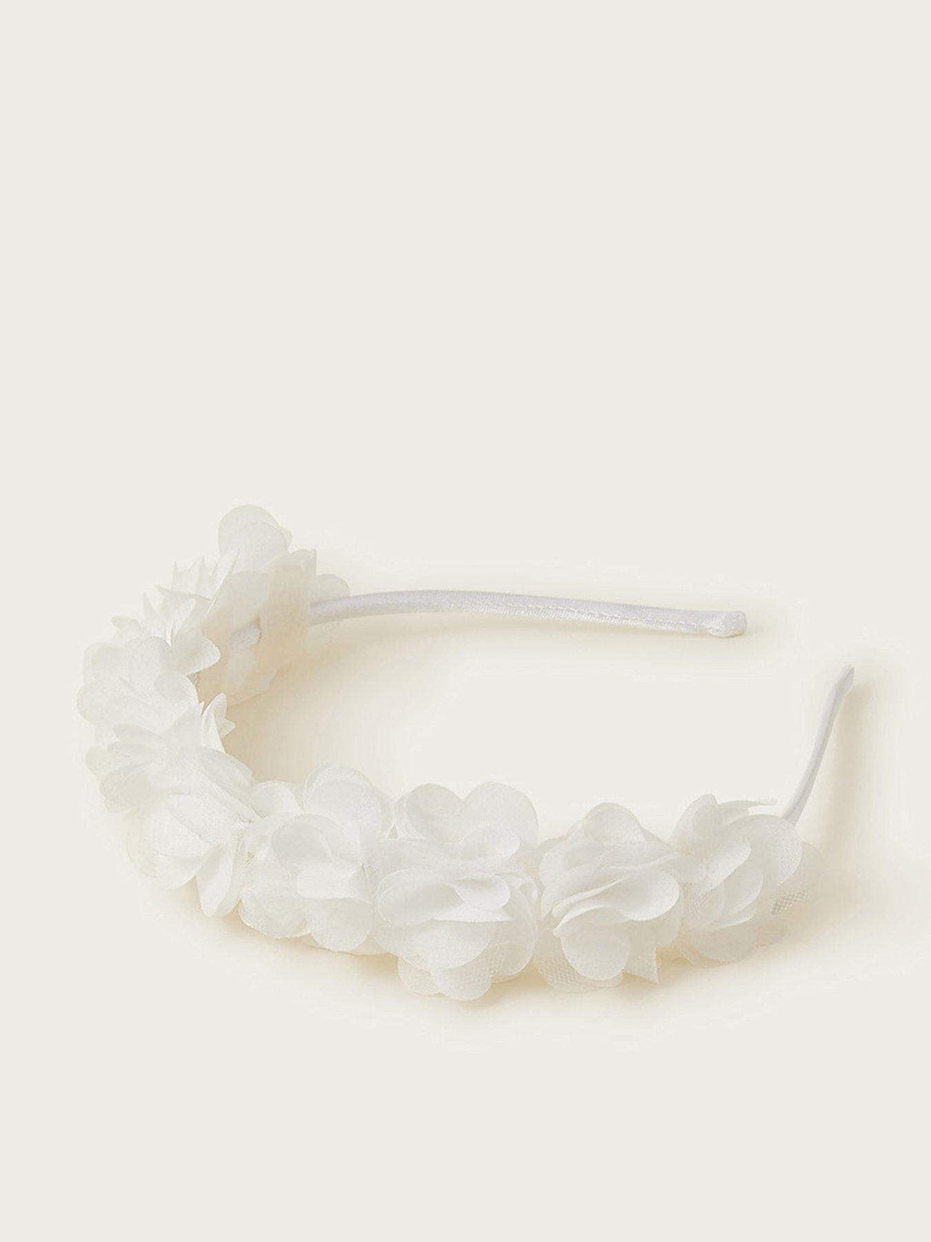 undefined Girls Bridesmaid Pom Aliceband - Light Cream