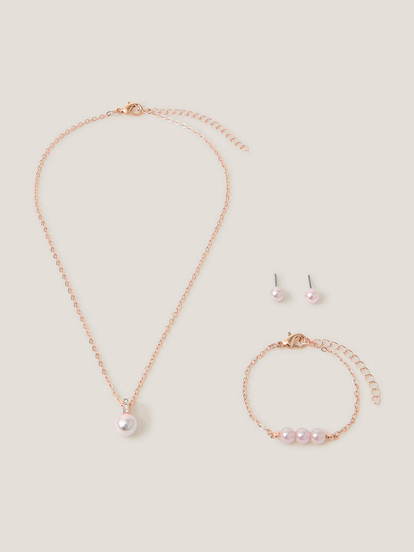 undefined Girls Bridesmaid Pearl Jewellery Set - Pink