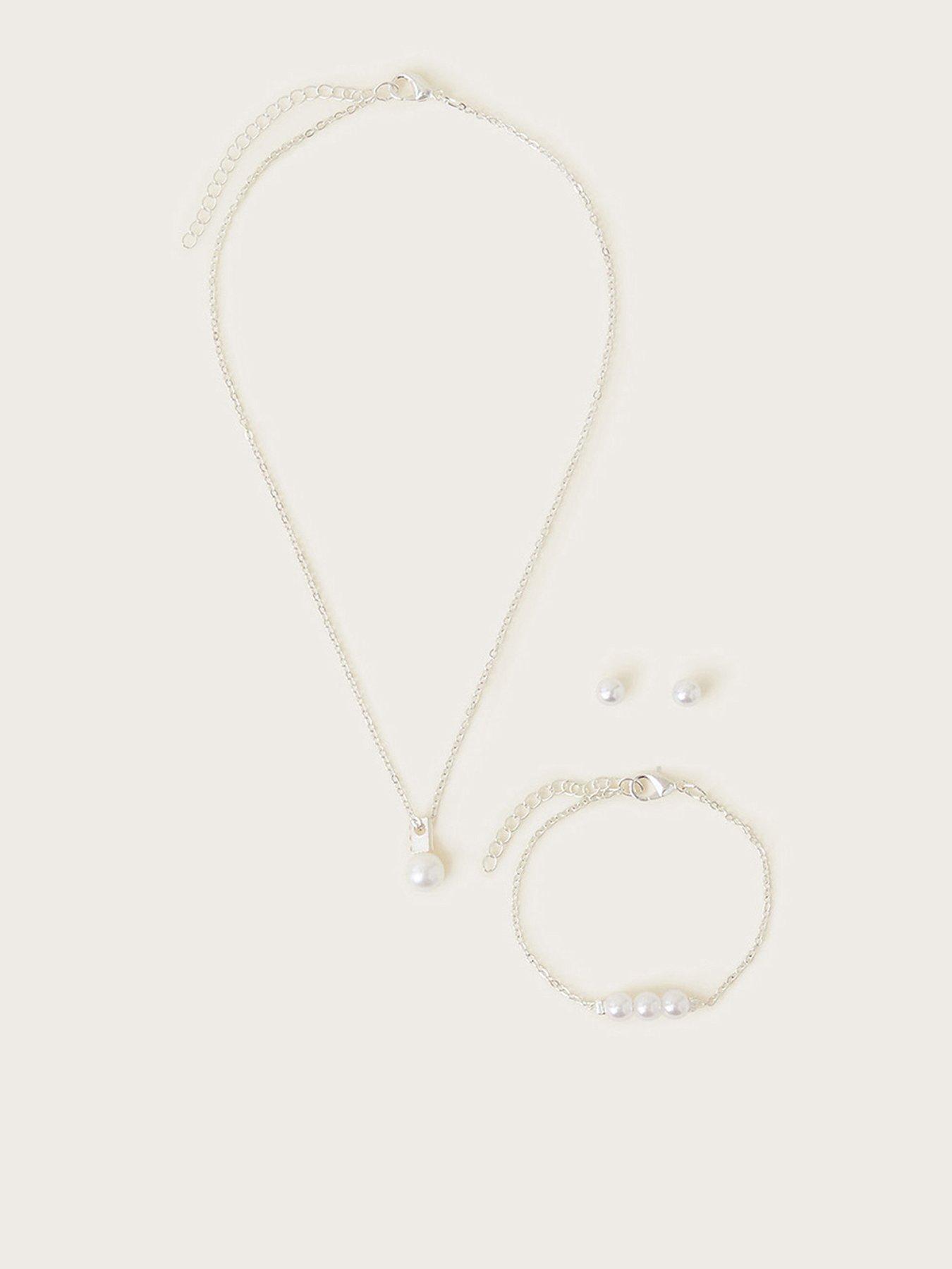 undefined Girls Bridesmaid Pearl Jewellery Set - Silver