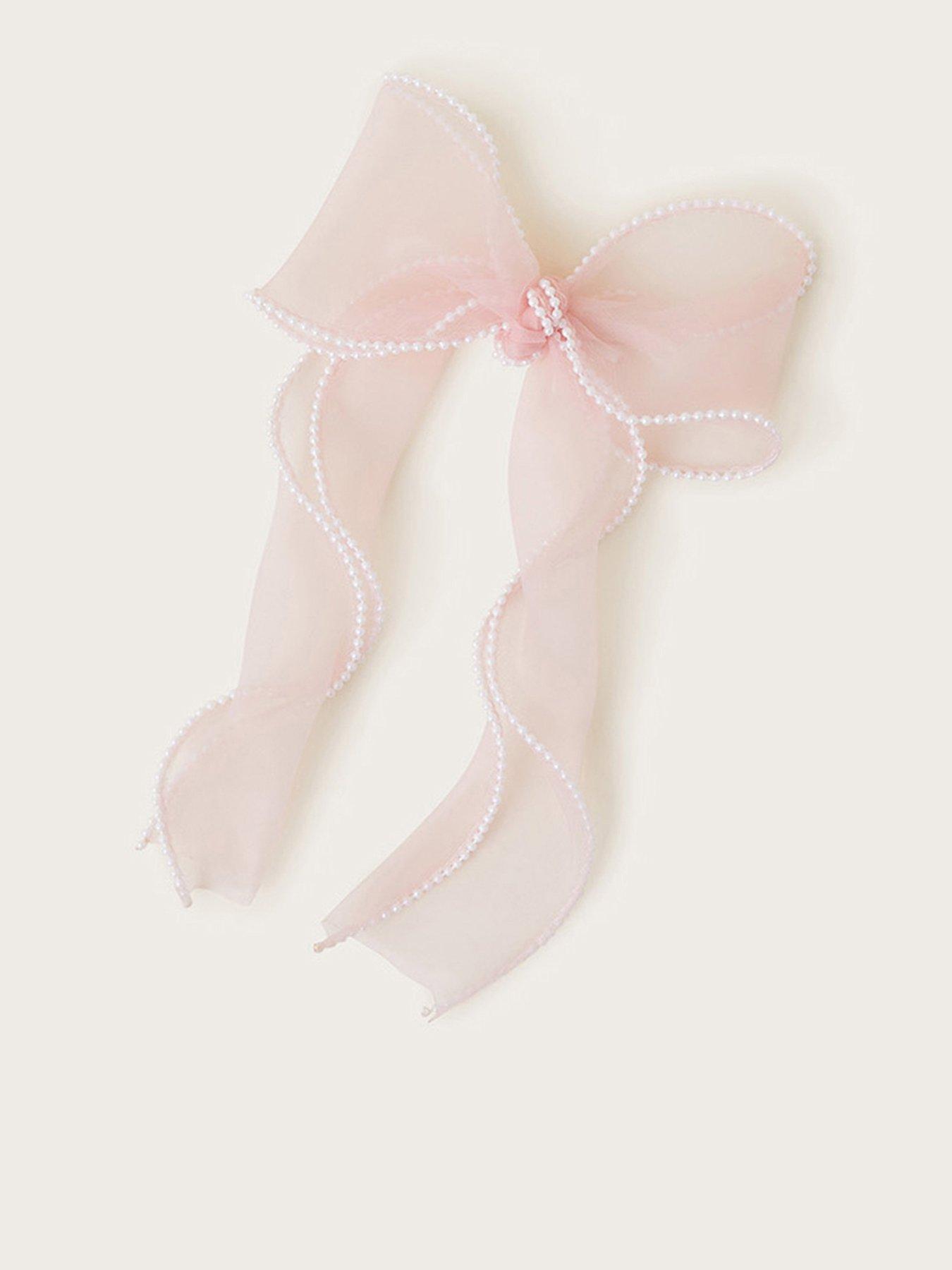 undefined Girls Pearly Bow Tie Hair Clip - Pink