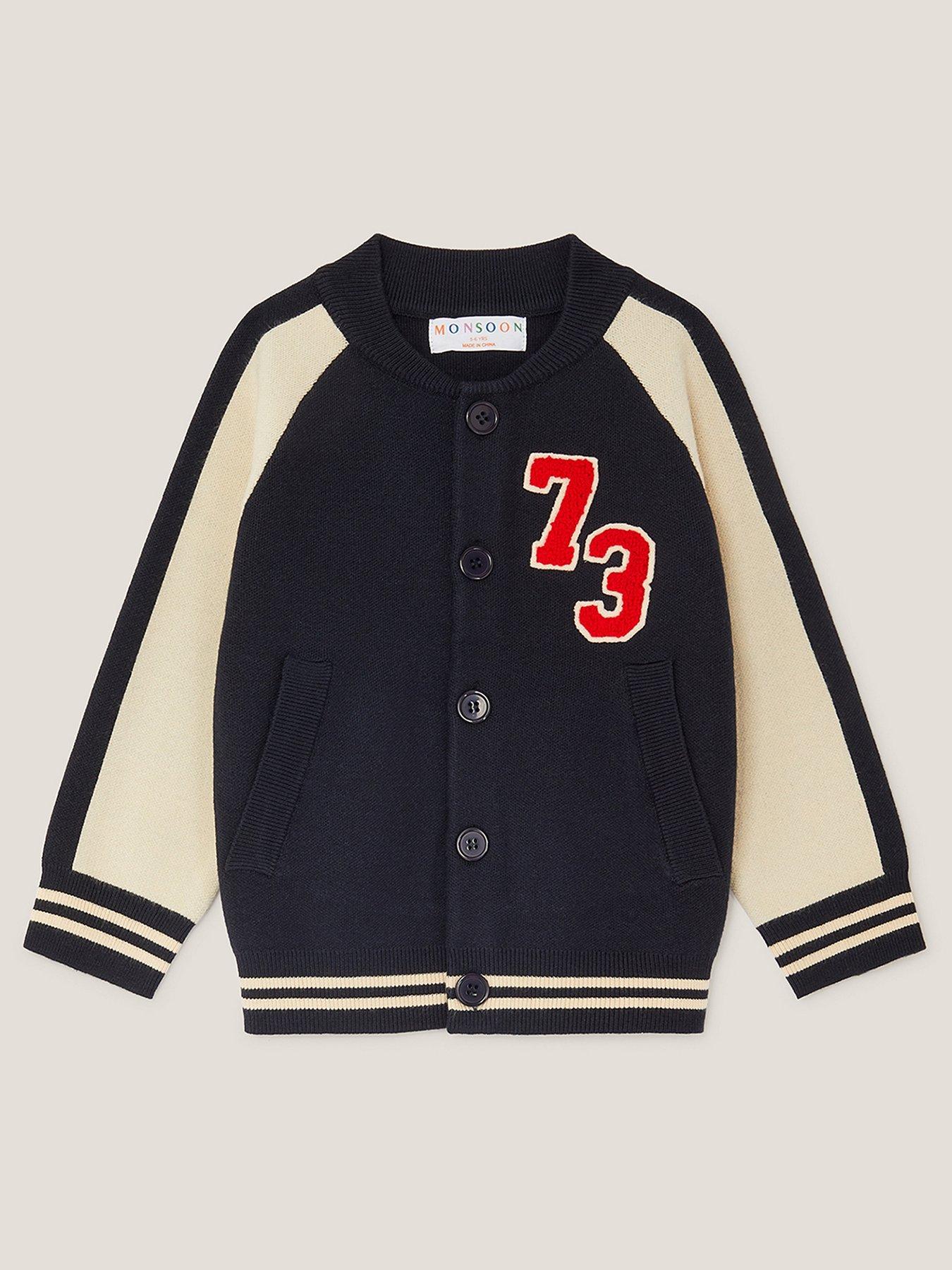 undefined Boys 73 Logo Knitted Bomber Jacket- Navy