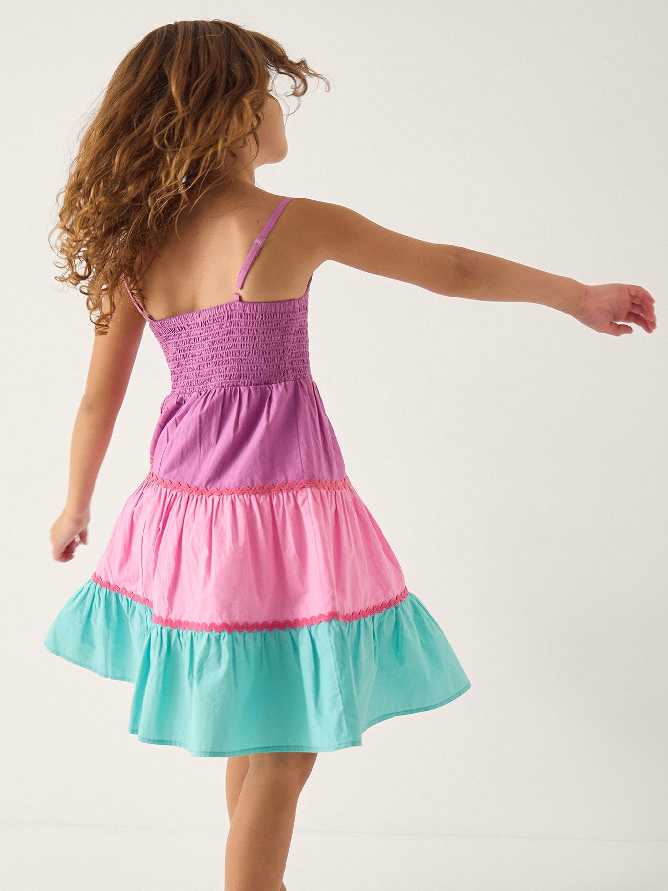 Monsoon Girls Jelly Haze Colourblock Dress - Pink