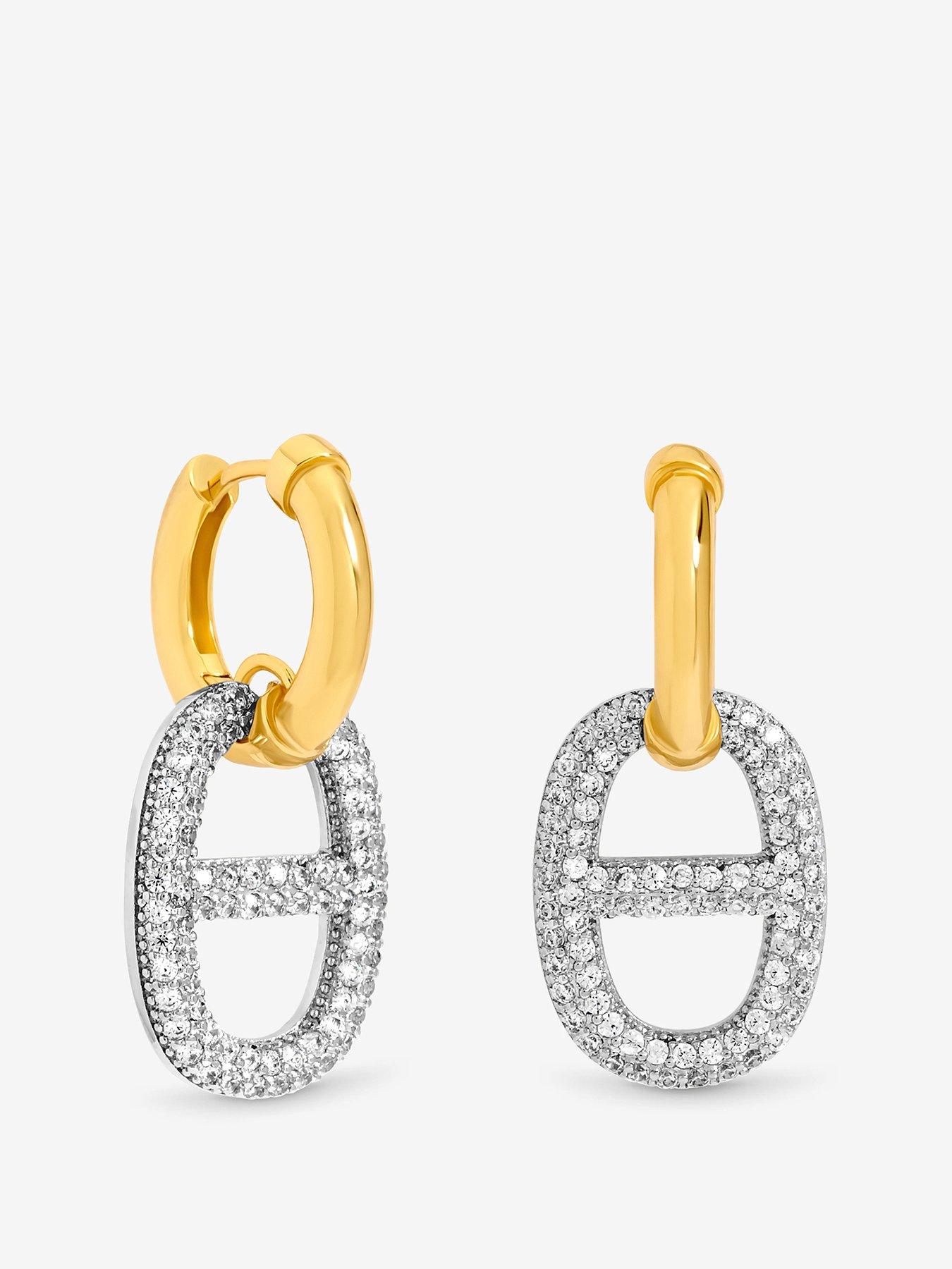 undefined 18K Gold Plated And Crystal Link Drop Earrings - Multi