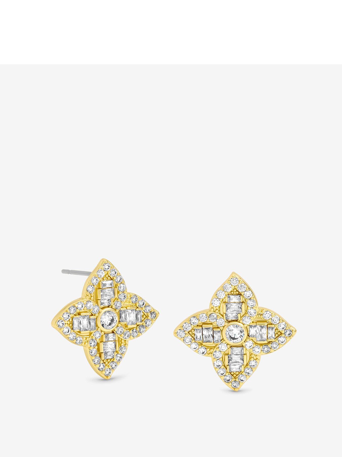 undefined 18K Gold Plated and Crystal Clover Earrings