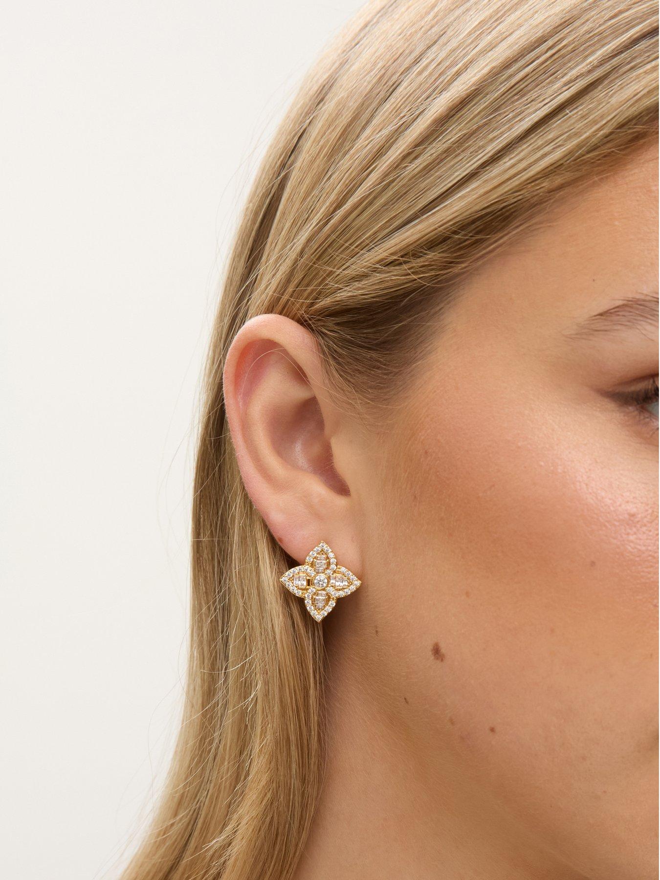 Image 2 of 3 of Jon Richard 18K Gold Plated and Crystal Clover Earrings