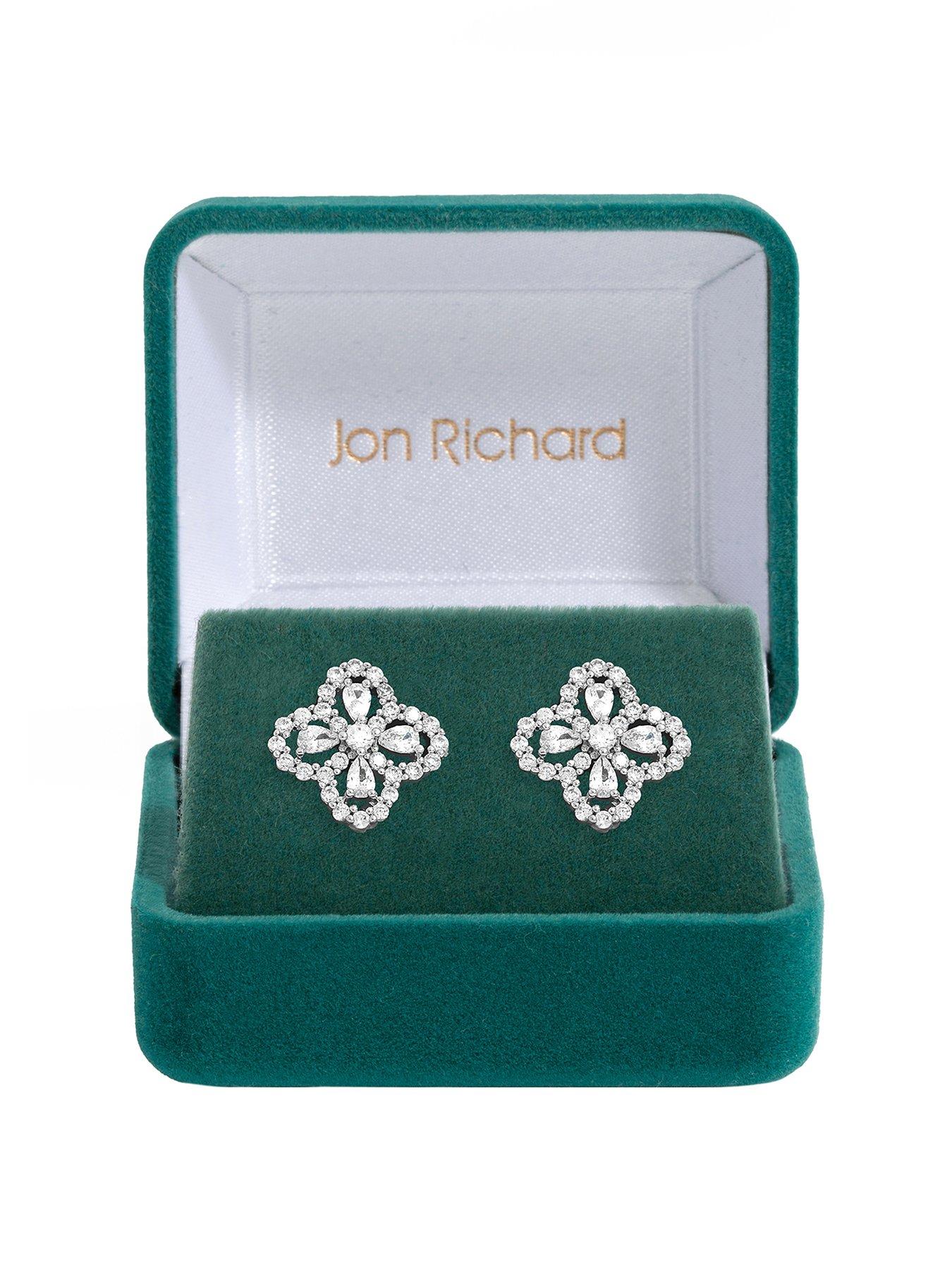 undefined Rhodium Plated and Cubic Zirconia Clover Stud Earrings - Gift Box