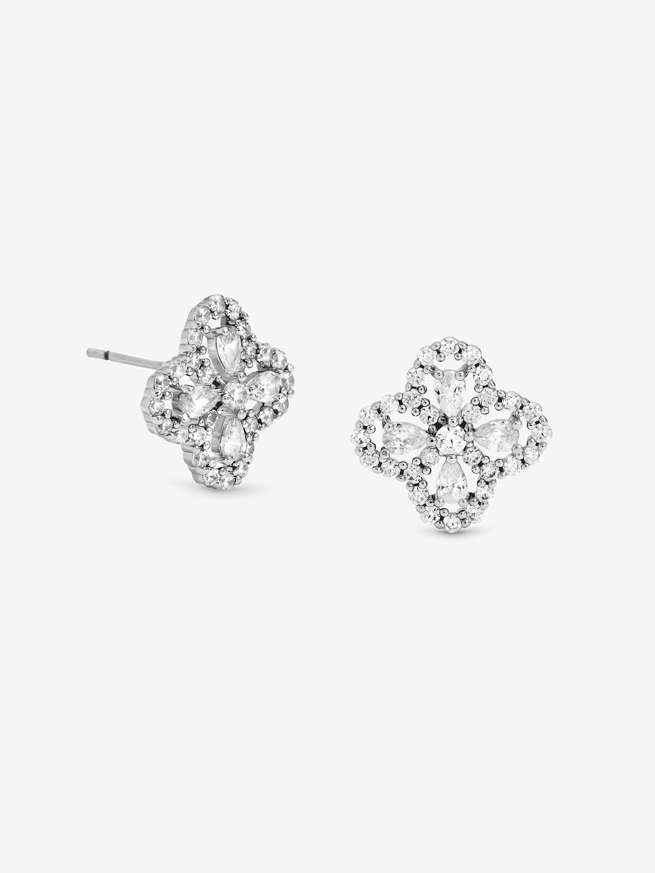 Image 3 of 5 of Jon Richard Rhodium Plated and Cubic Zirconia Clover Stud Earrings - Gift Box