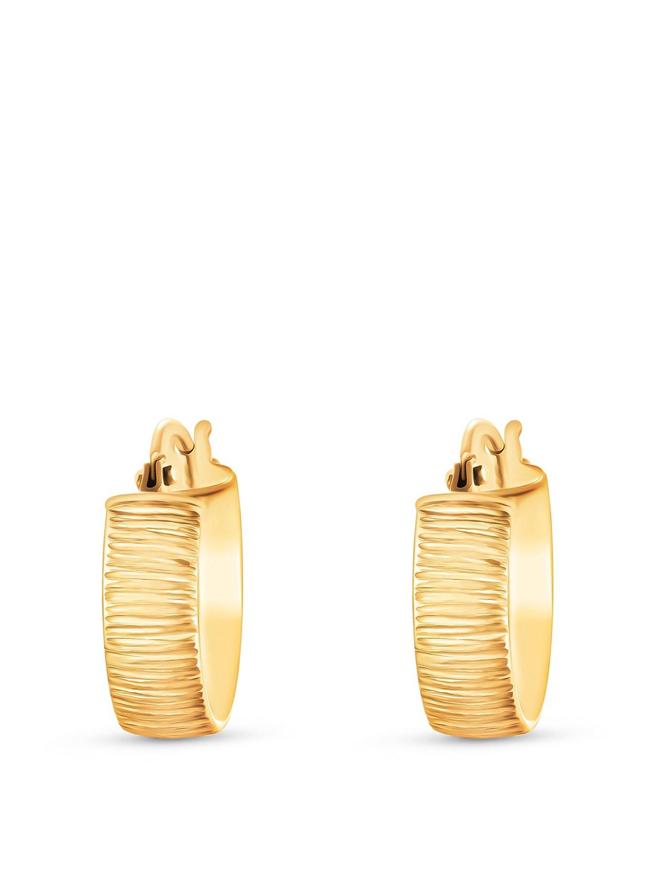 Beaverbrooks 9Ct Gold Textured Wide Hoop Earrings