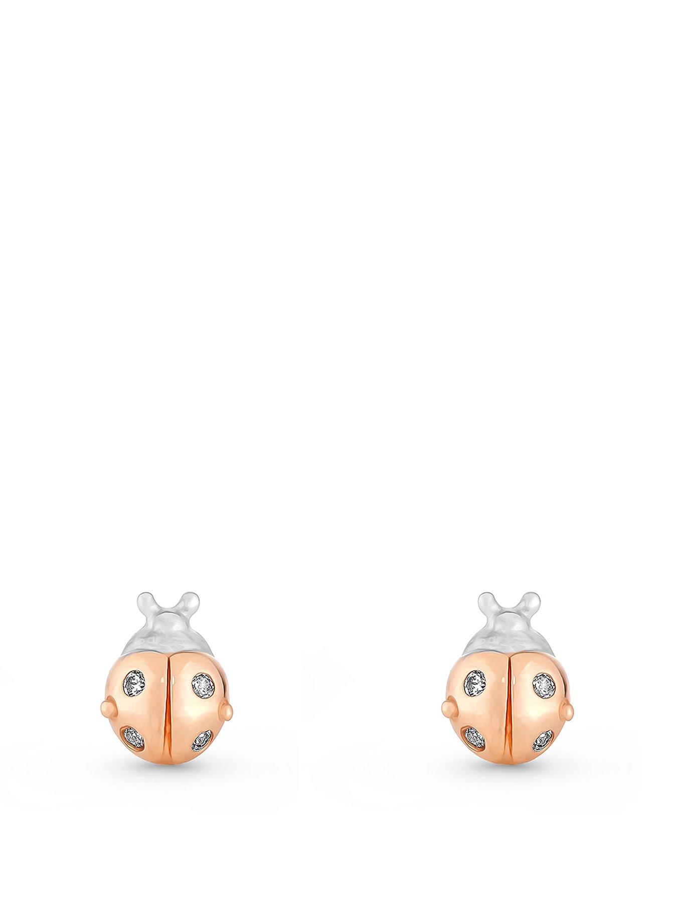 undefined Mini B Childrens Silver And Rose Gold Plated Cubic Zirconia Ladybird Earrings