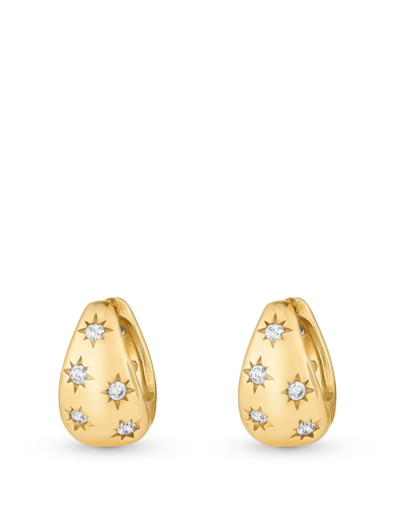 Beaverbrooks Gold Plated Cubic Zirconia Huggie Hoop Earrings