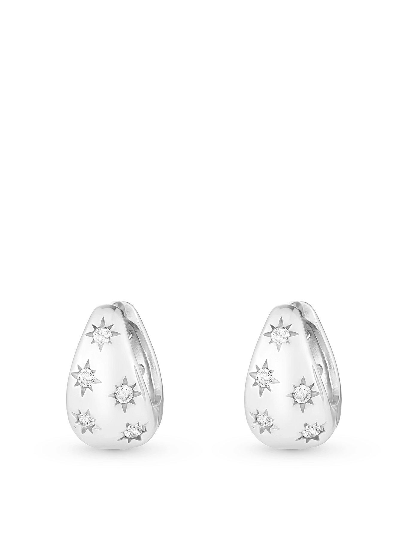 Beaverbrooks Silver Cubic Zirconia Huggie Hoop Earrings
