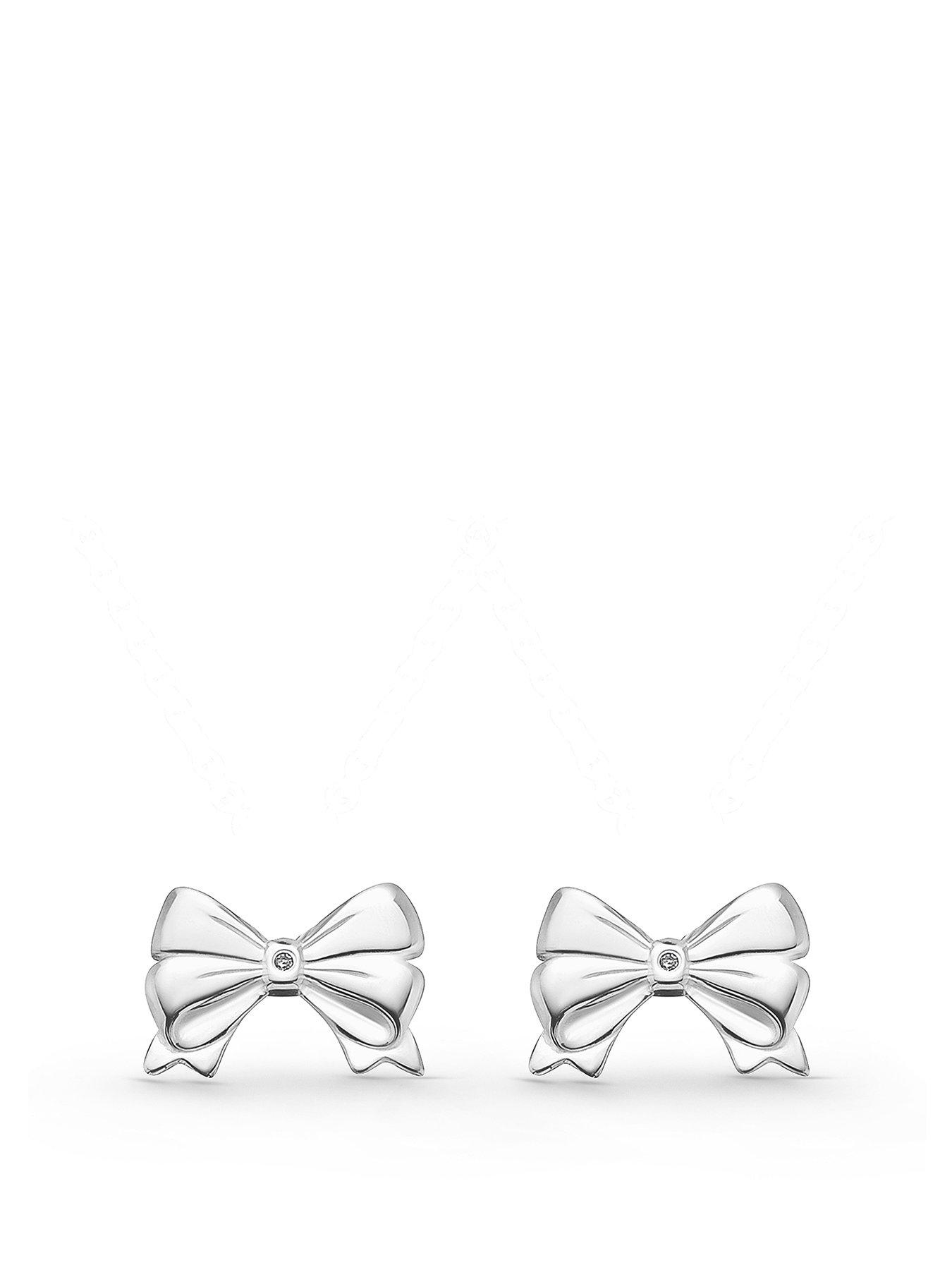 undefined Mini B Childrens Silver Diamond Bow Pendant