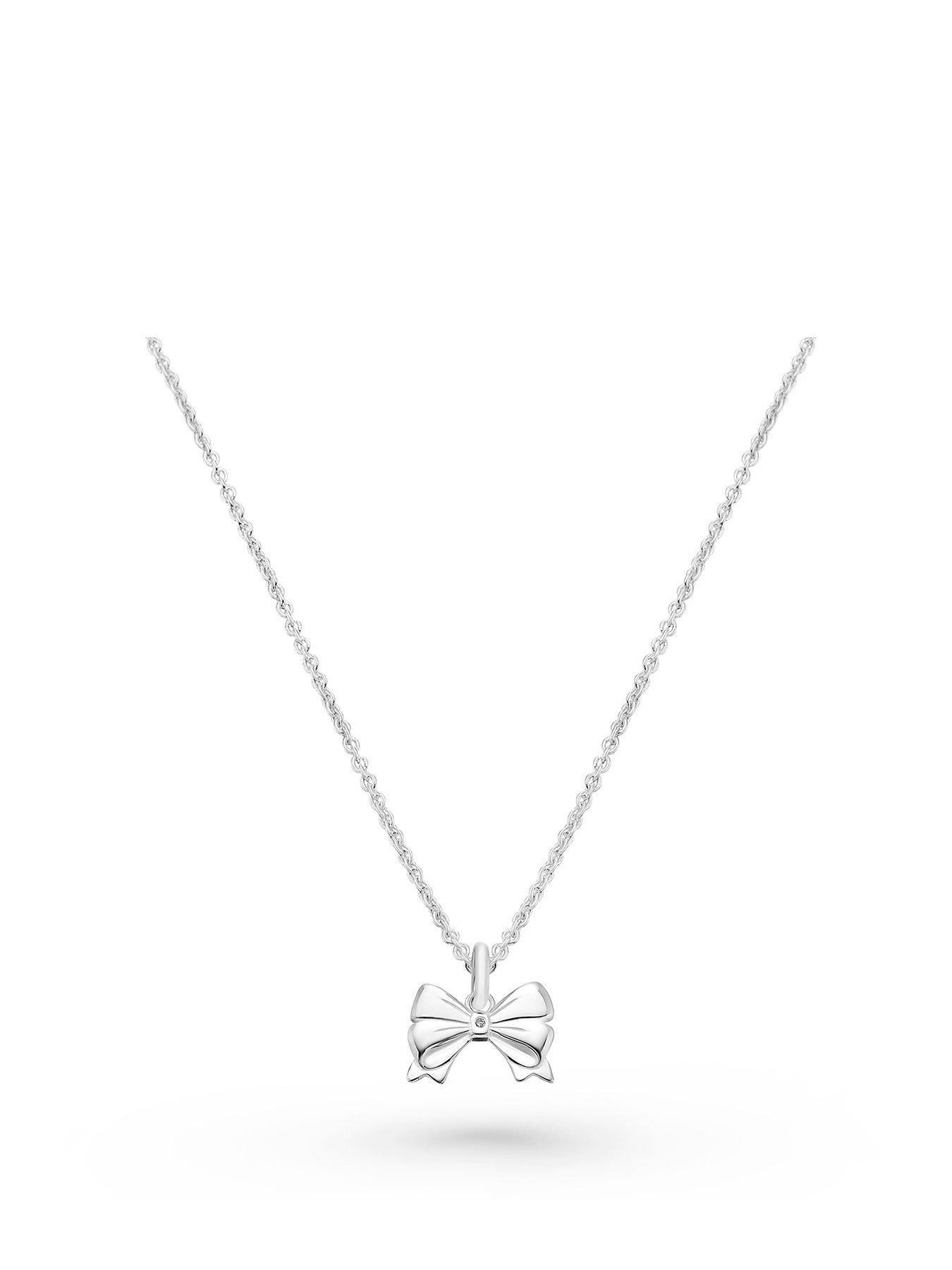 undefined Mini B Childrens Silver Diamond Bow Pendant