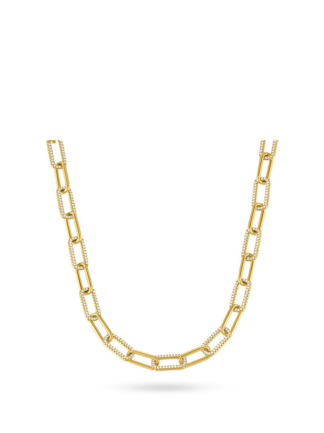 Beaverbrooks Gold Plated Cubic Zirconia Paperchain Necklace