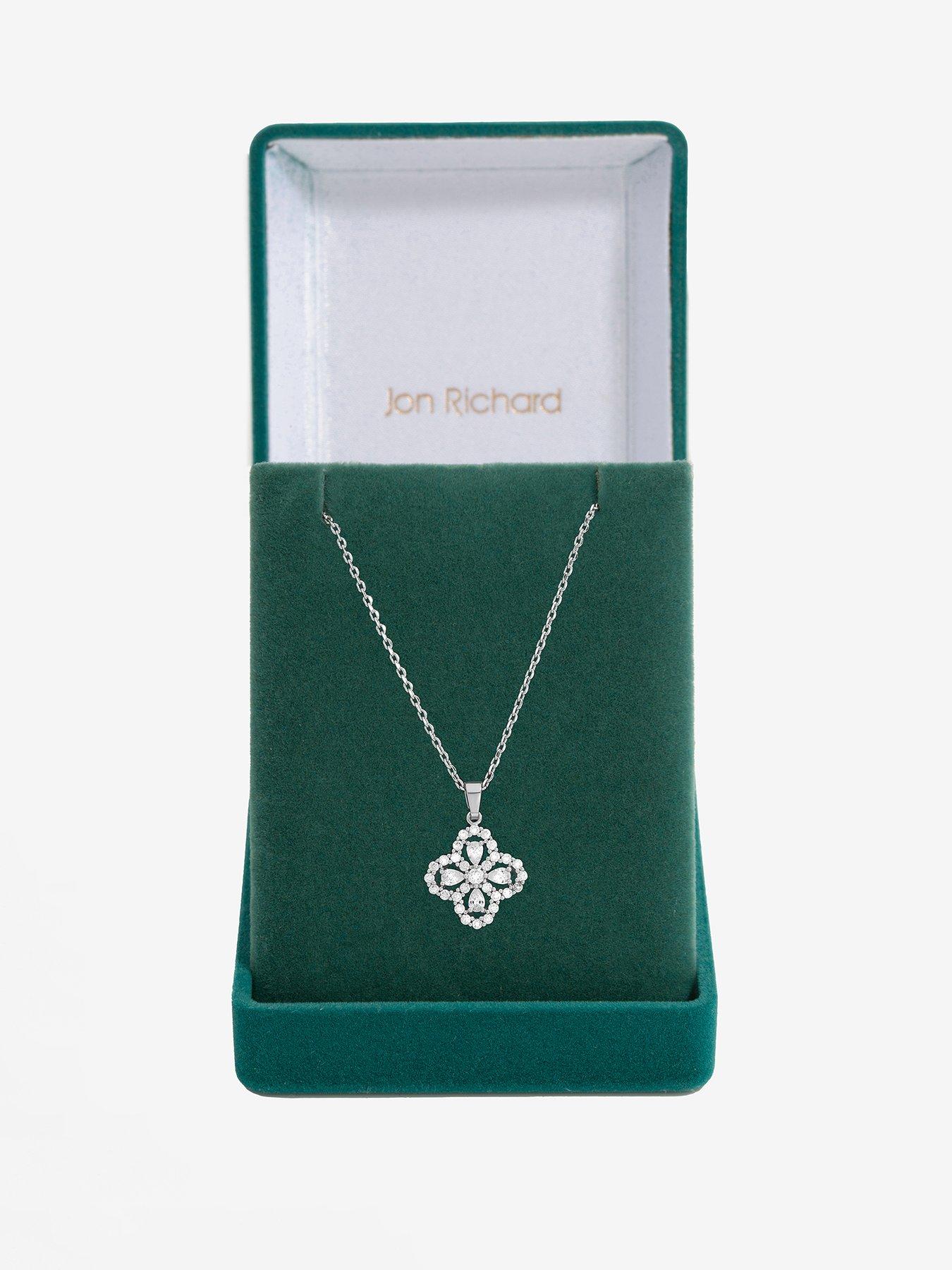 undefined Jon Richard Rhodium Plated and Cubic Zirconia Clover Pendant - Gift Box