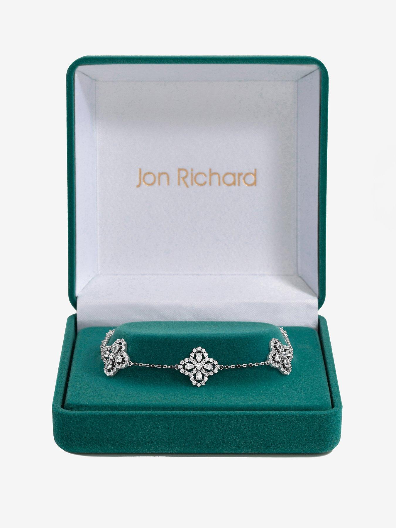 Image 1 of 6 of Jon Richard Rhodium Plated And Cubic Zirconia Clover Bracelet - Gift Box