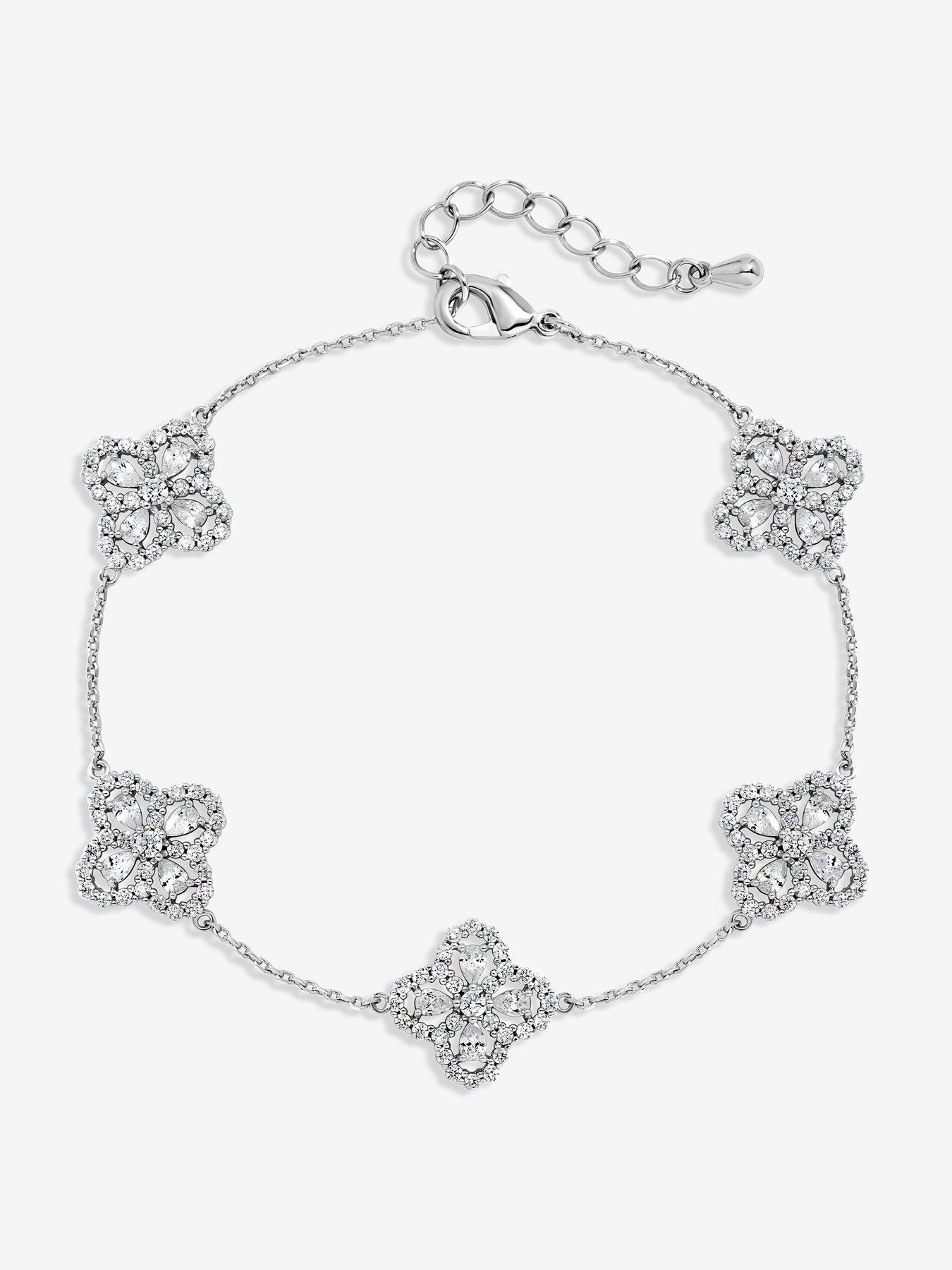 Image 2 of 6 of Jon Richard Rhodium Plated And Cubic Zirconia Clover Bracelet - Gift Box