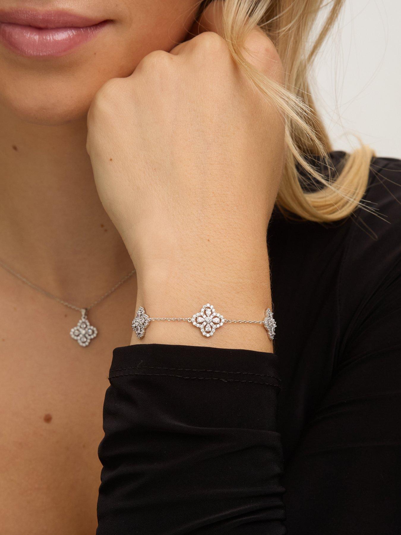 Image 3 of 6 of Jon Richard Rhodium Plated And Cubic Zirconia Clover Bracelet - Gift Box