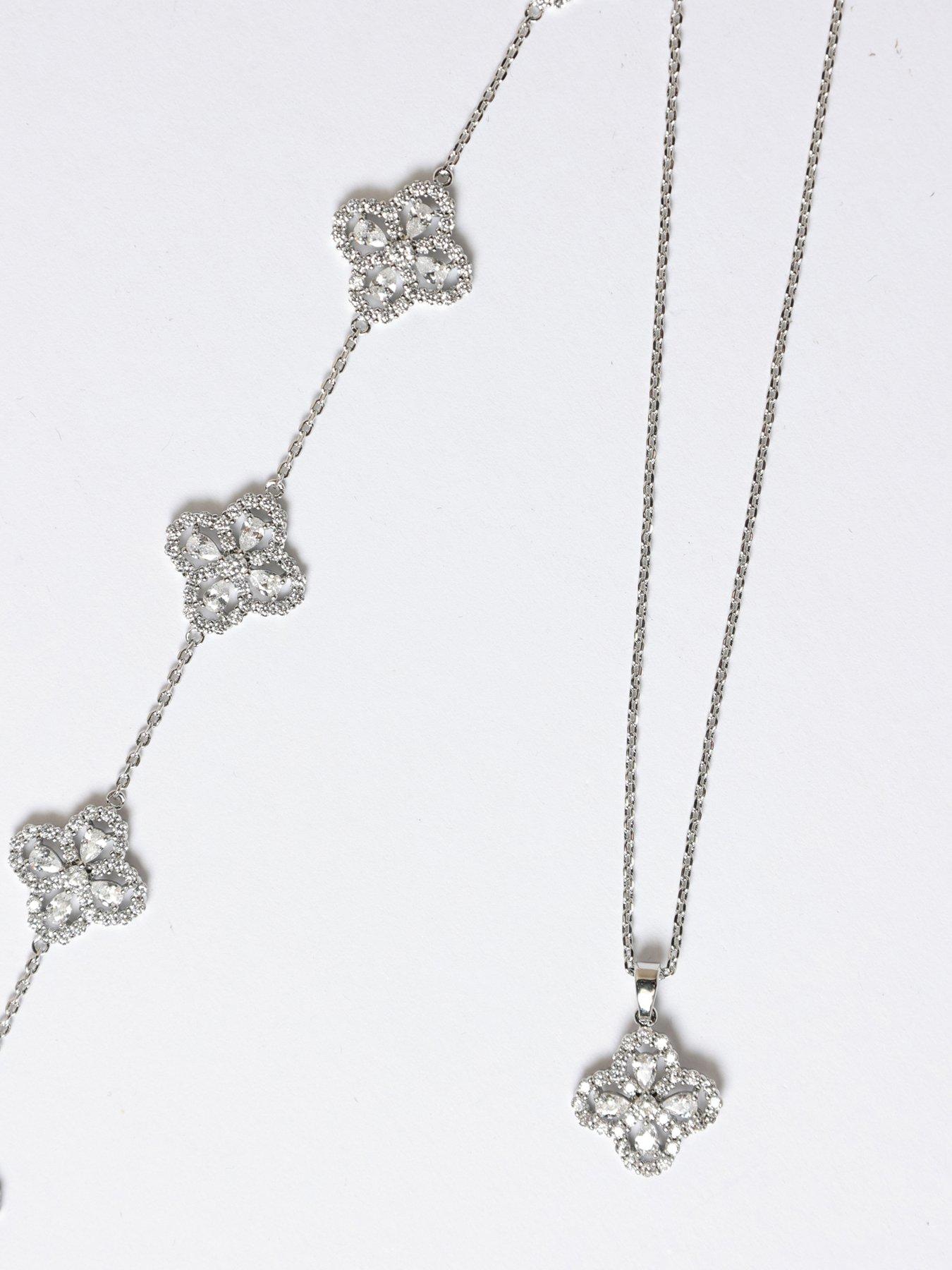 Image 6 of 6 of Jon Richard Rhodium Plated And Cubic Zirconia Clover Bracelet - Gift Box