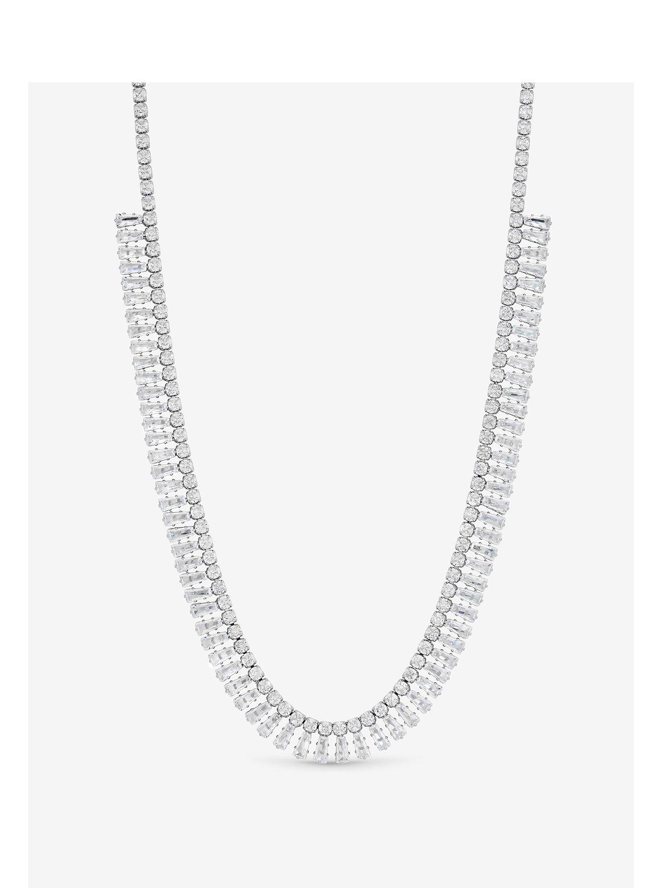 Jon Richard Rhodium Plated And Crystal Double Row Baguette Necklace