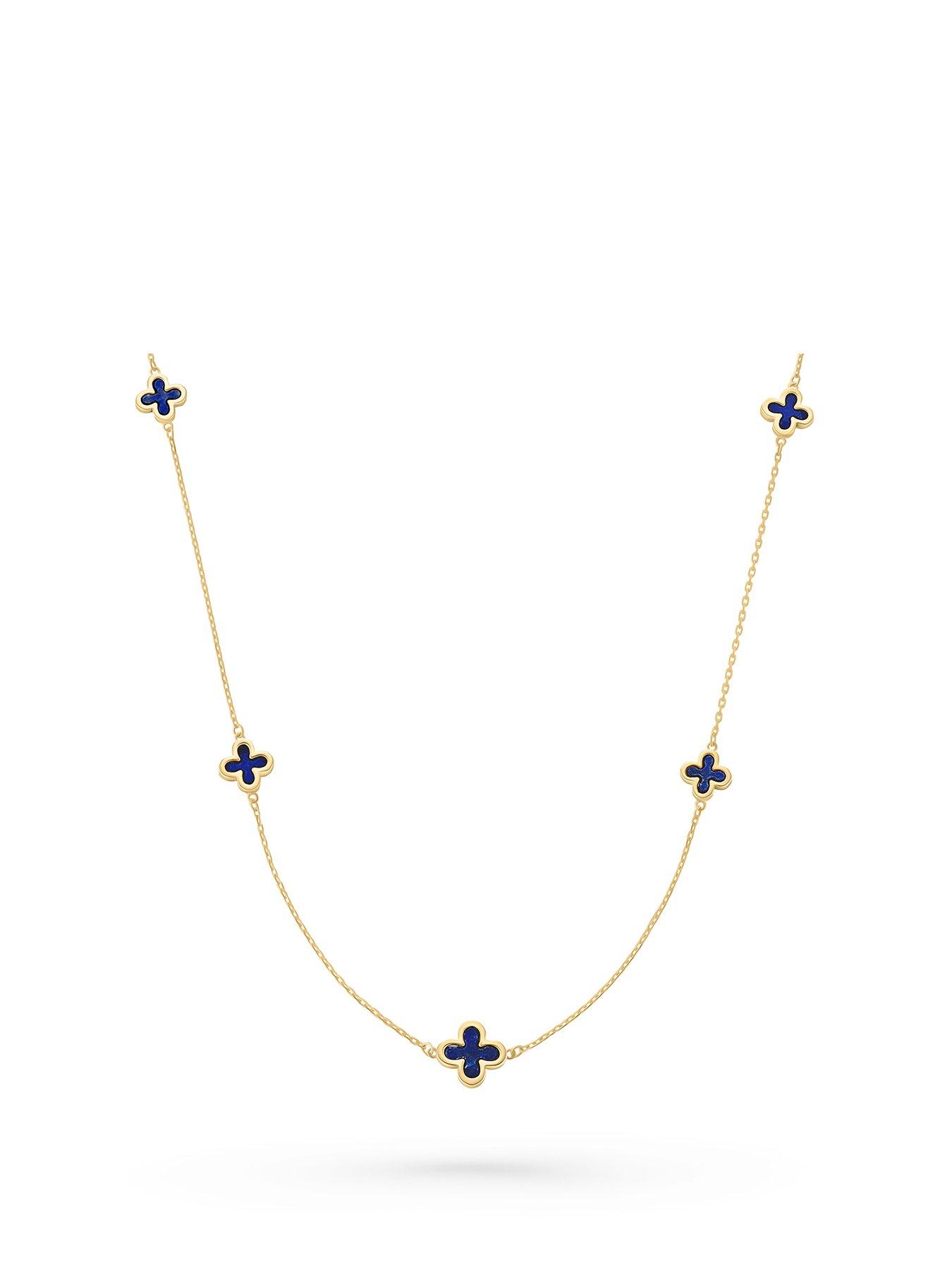 Beaverbrooks 9Ct Gold Lapis Clover Necklace