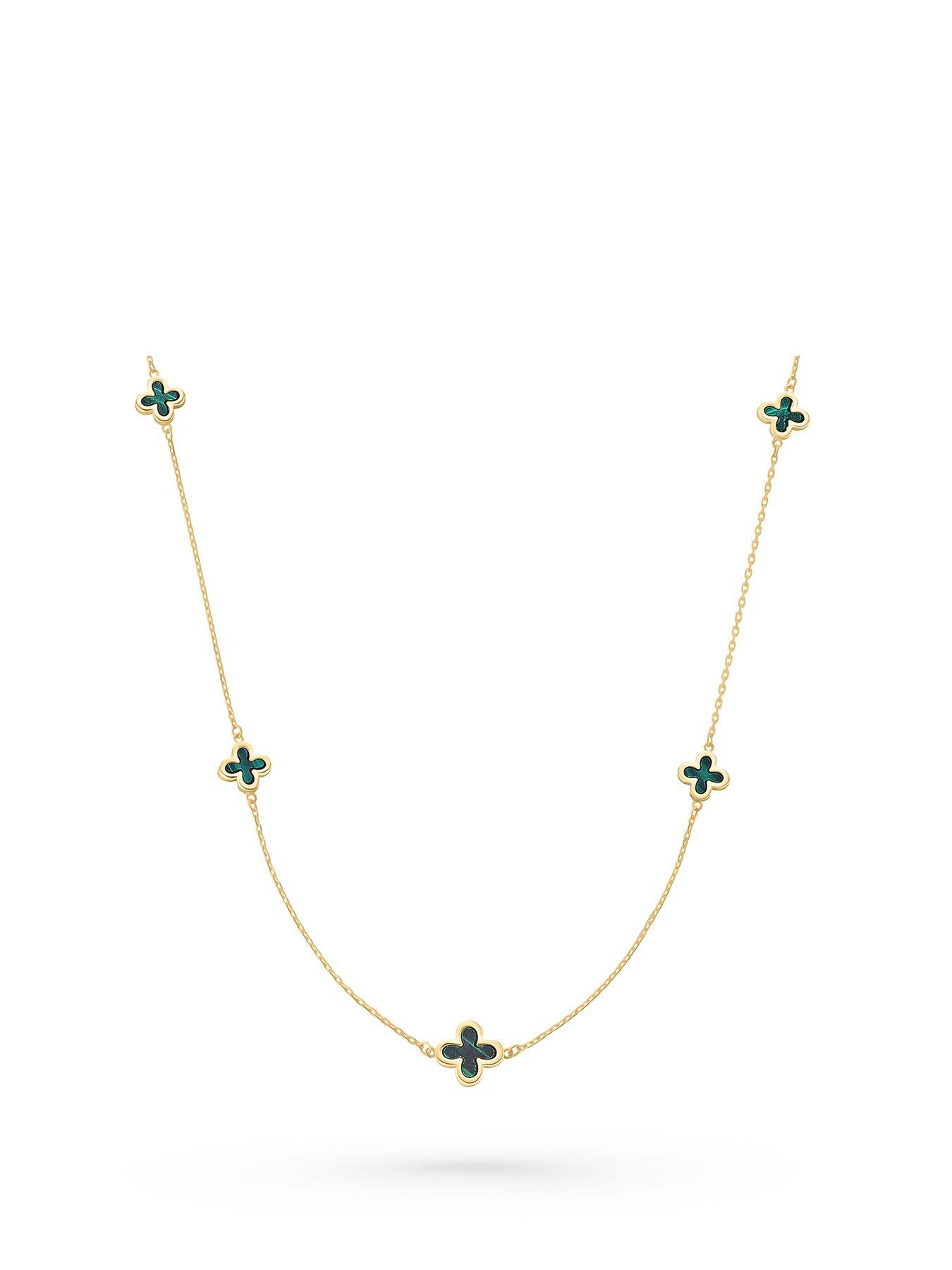 Beaverbrooks 9Ct Gold Malachite Clover Necklace