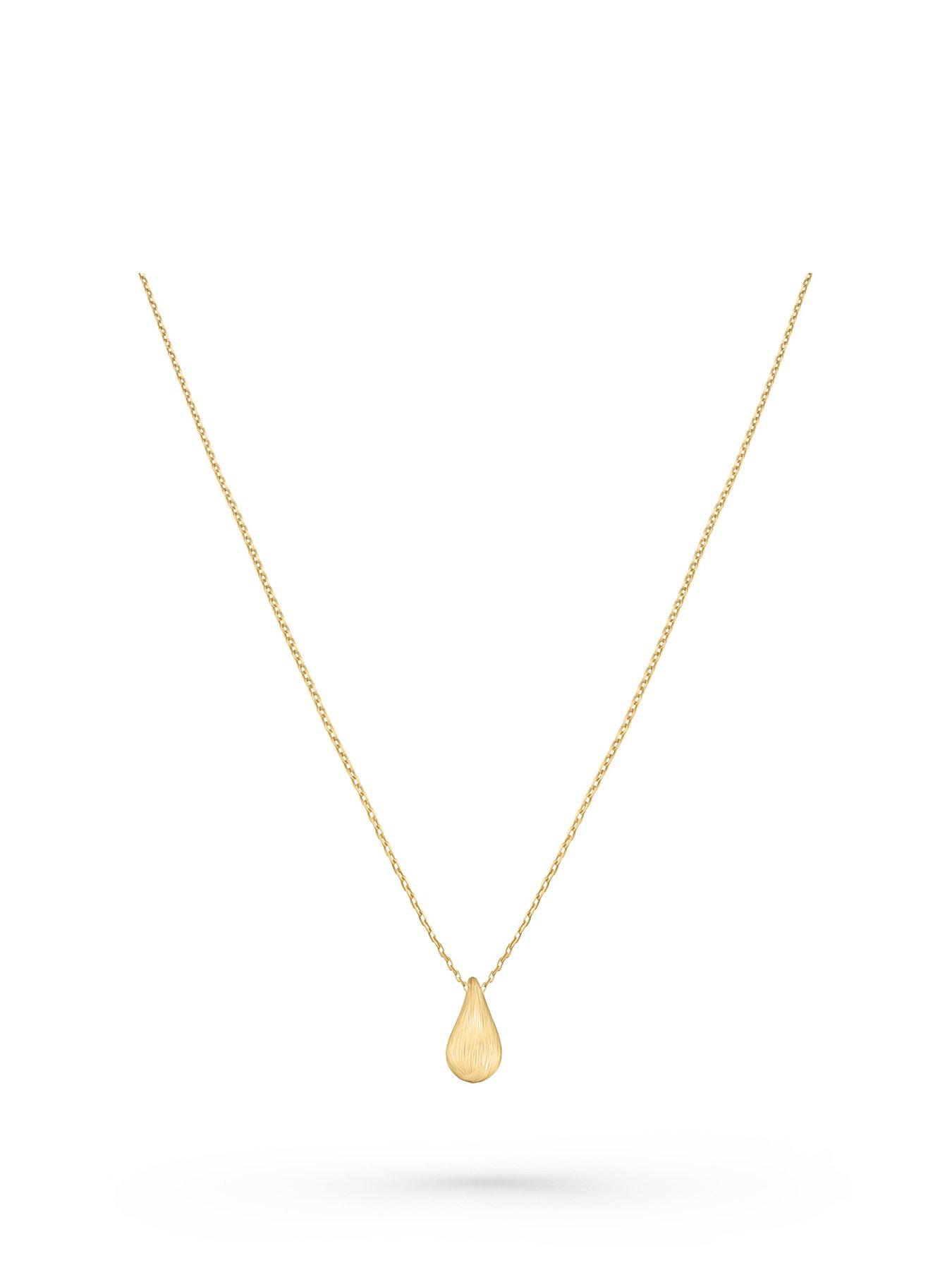 Beaverbrooks 9Ct Gold Etched Teardrop Necklace