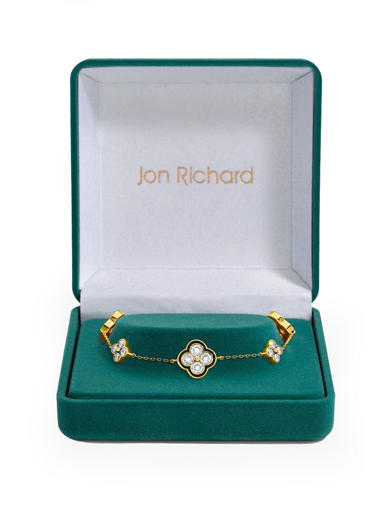 undefined 14K Gold Plated Jet and Crystal Clover Bracelet - Gift Box
