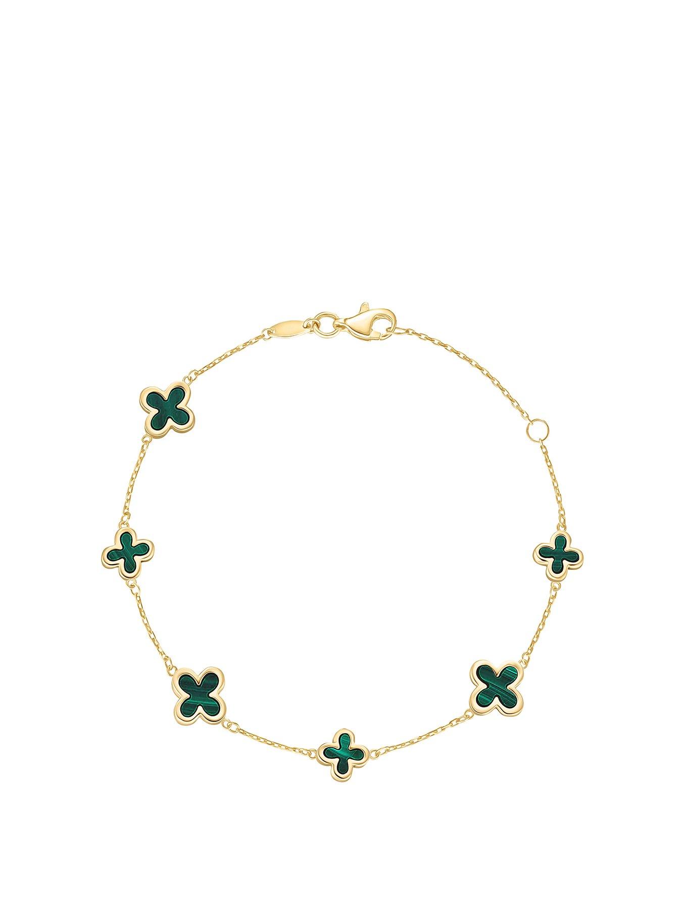 Beaverbrooks 9Ct Gold Malachite Clover Bracelet - One Colour