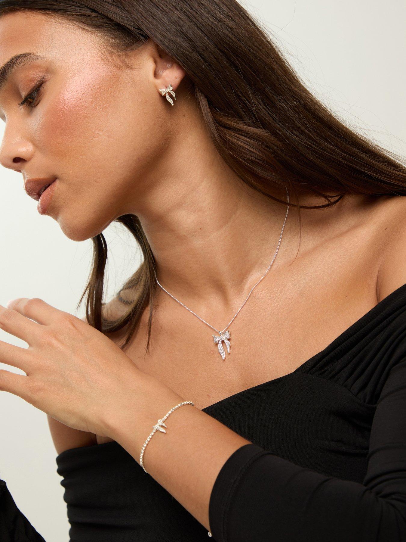 Jon Richard Silver Plated and Pave Bow Trio Set - Gift Box