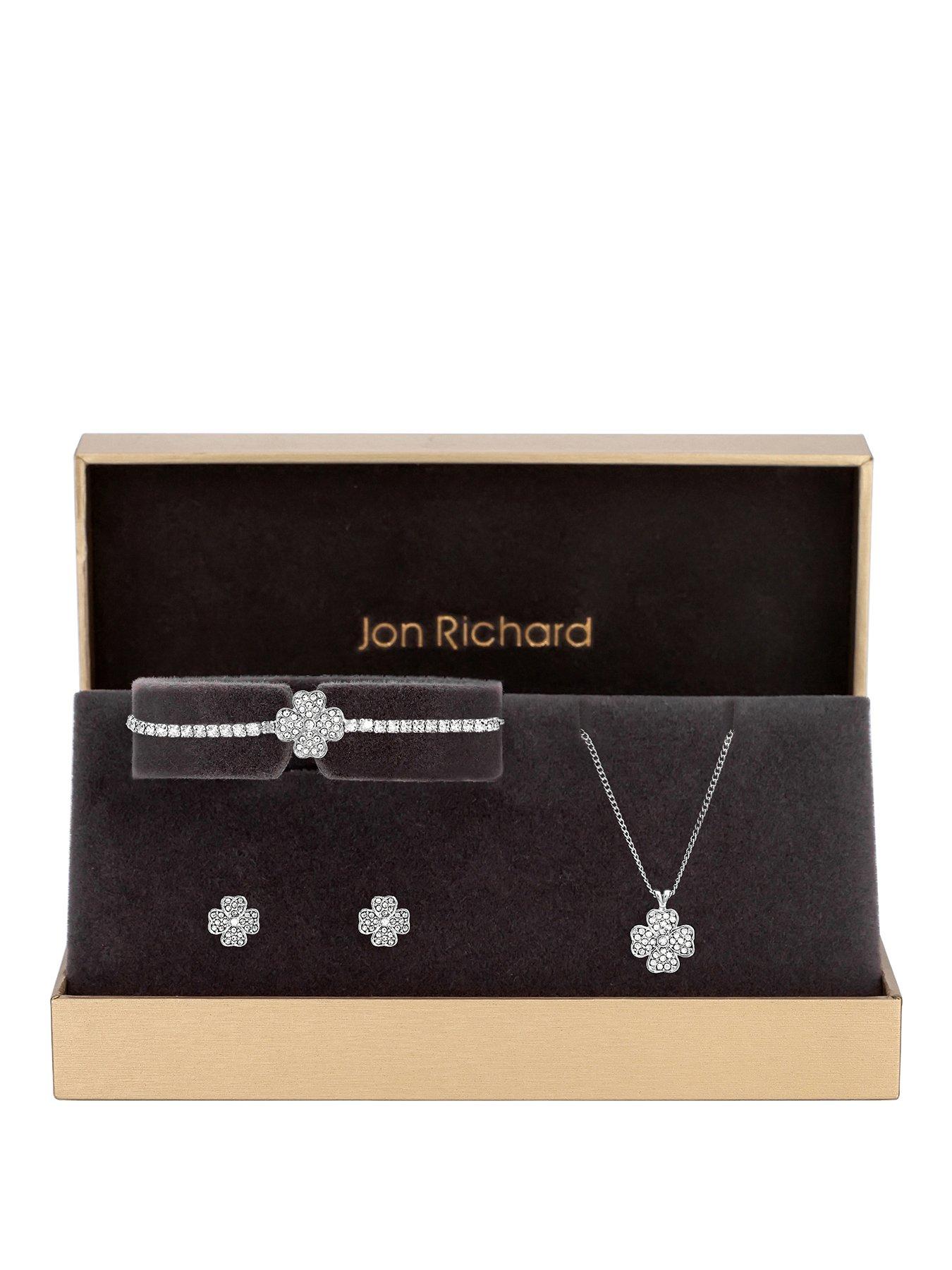 Jon Richard Silver Plated and Pave Clover Trio Set - Gift Box