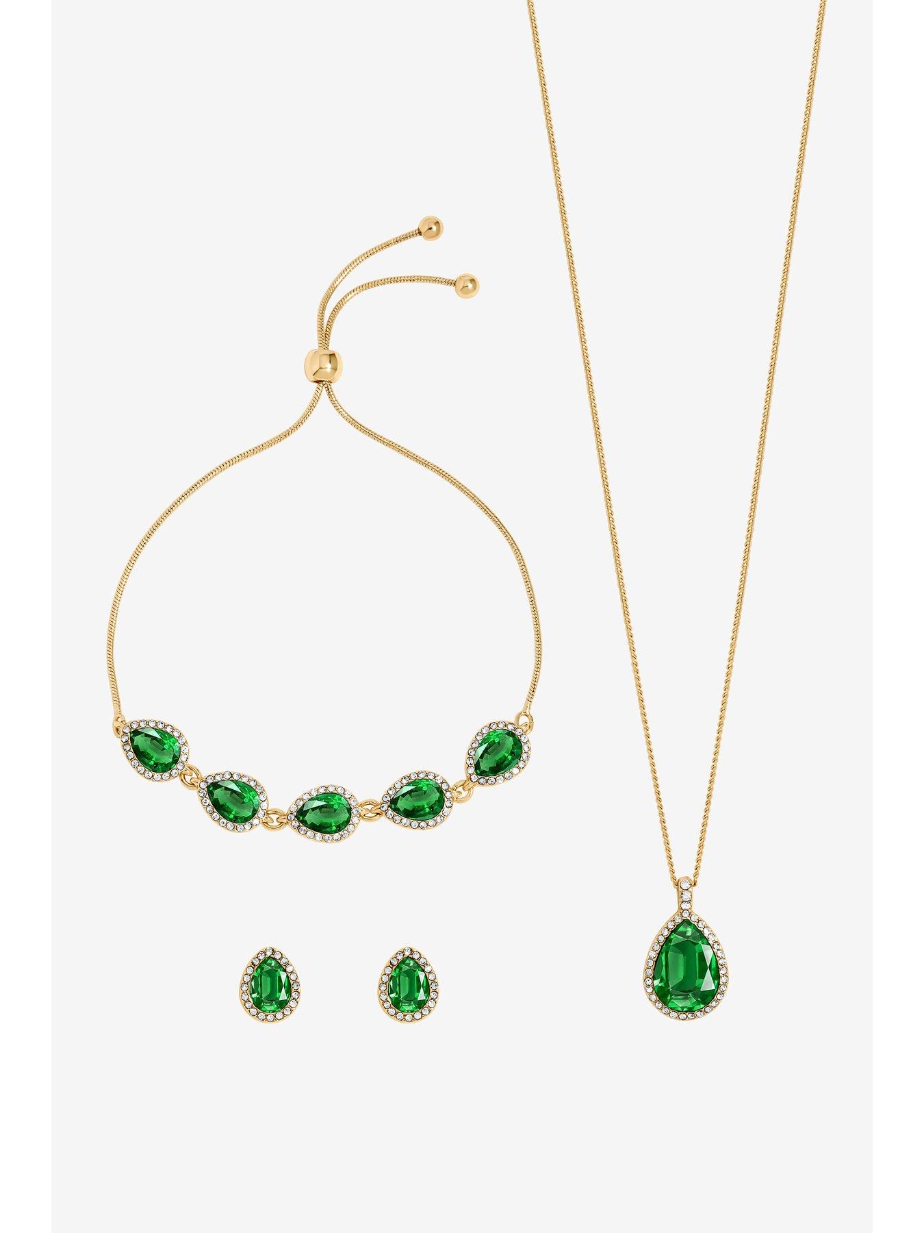 Image 2 of 6 of Jon Richard Gold Plated and Emerald Pear Drop Trio Set - Gift Box