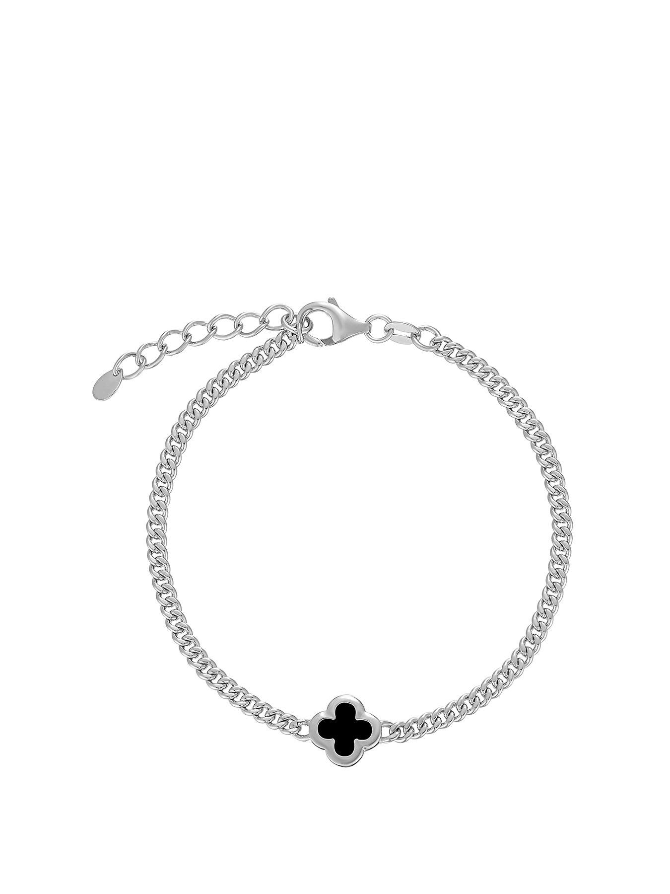 Beaverbrooks Silver Onyx Men's Clover Bracelet